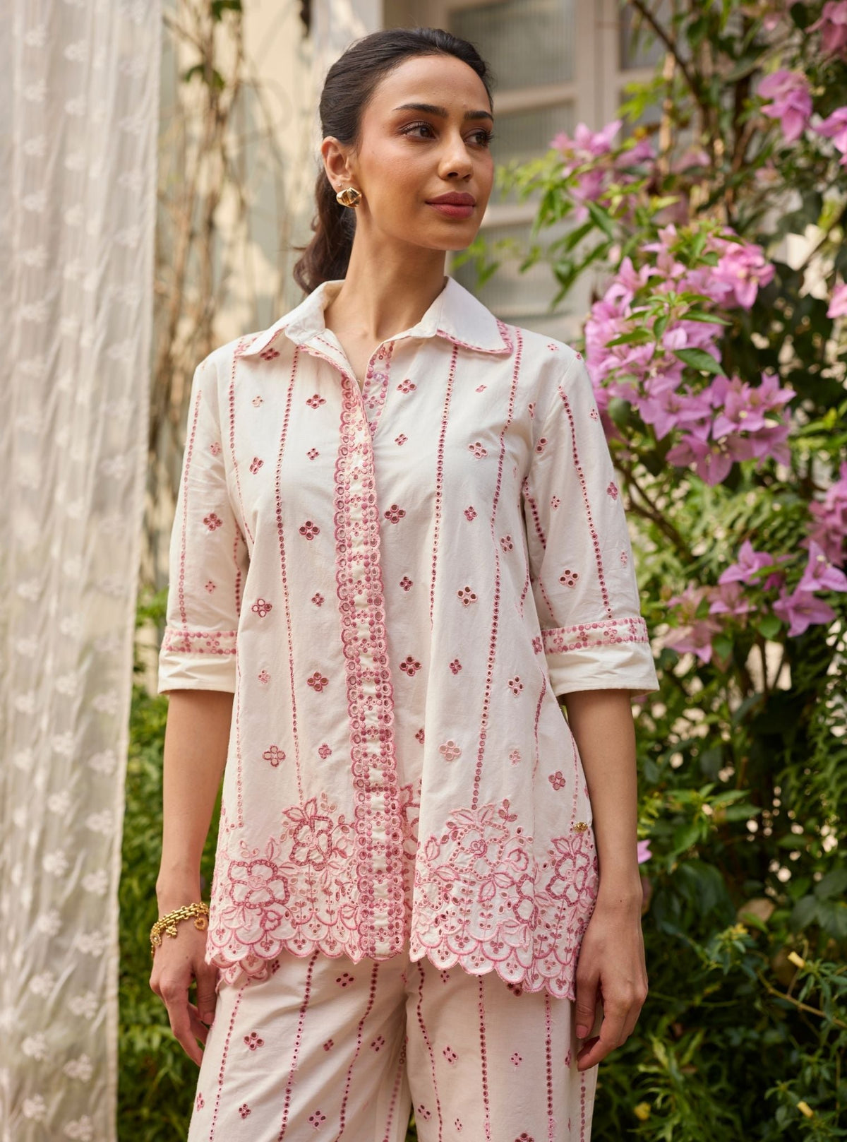 Tamara Supima Cotton Off White & Pink Co-ord Set