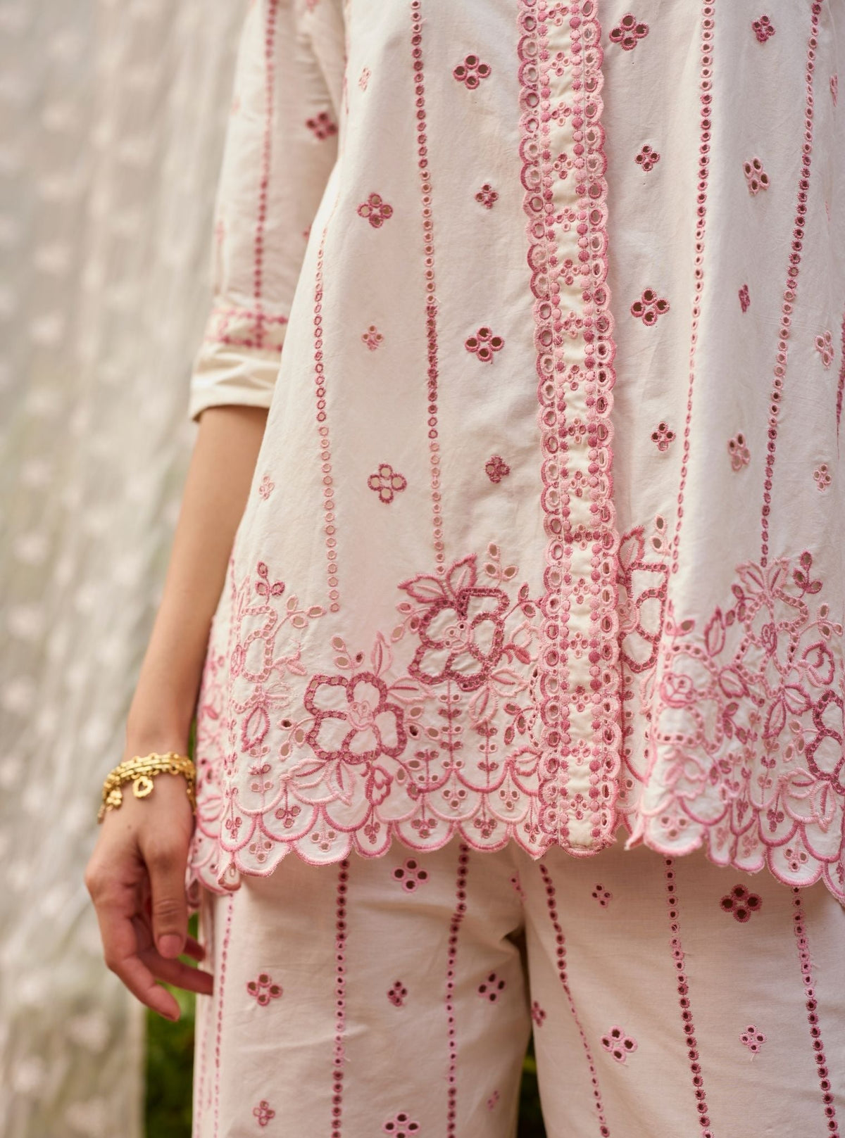 Tamara Supima Cotton Off White & Pink Co-ord Set