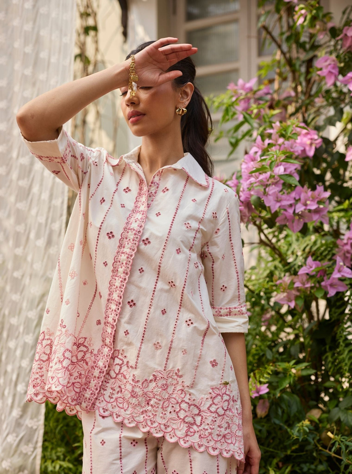 Tamara Supima Cotton Off White & Pink Co-ord Set
