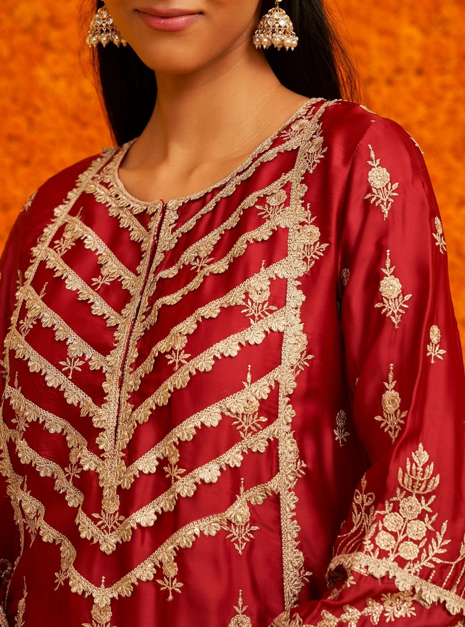 Ambar Organza Satin Red Kurta Set