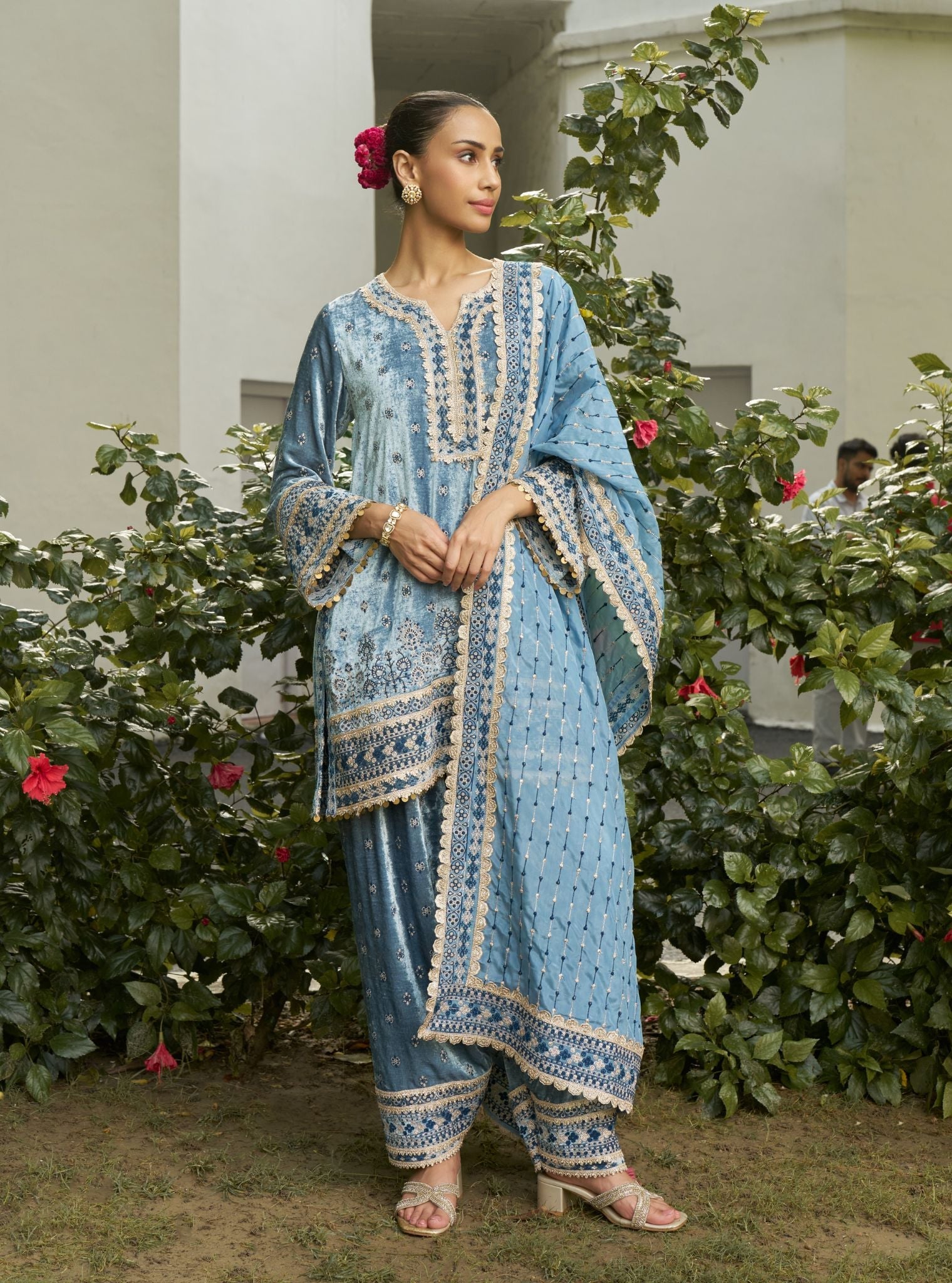 Tami Velvet Denim Kurta Set