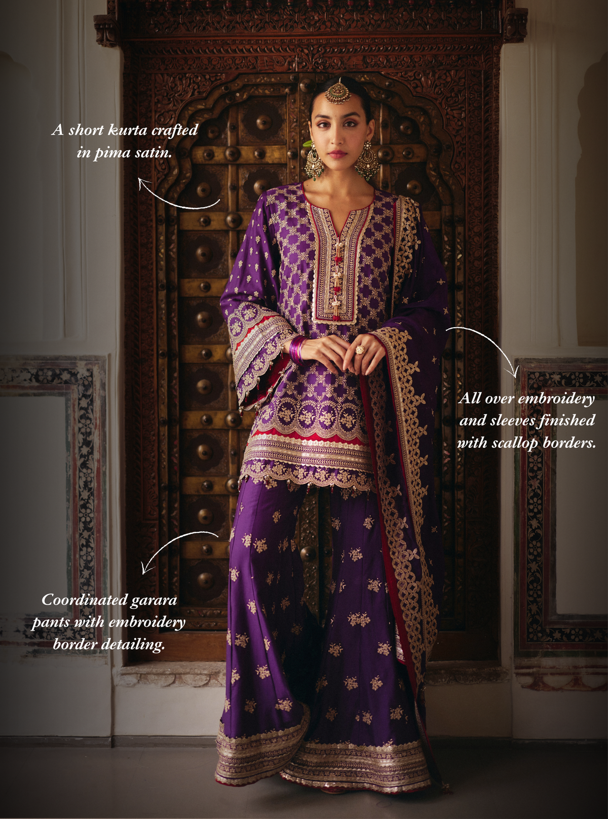 Kanti Pima Satin Purple Garara Set