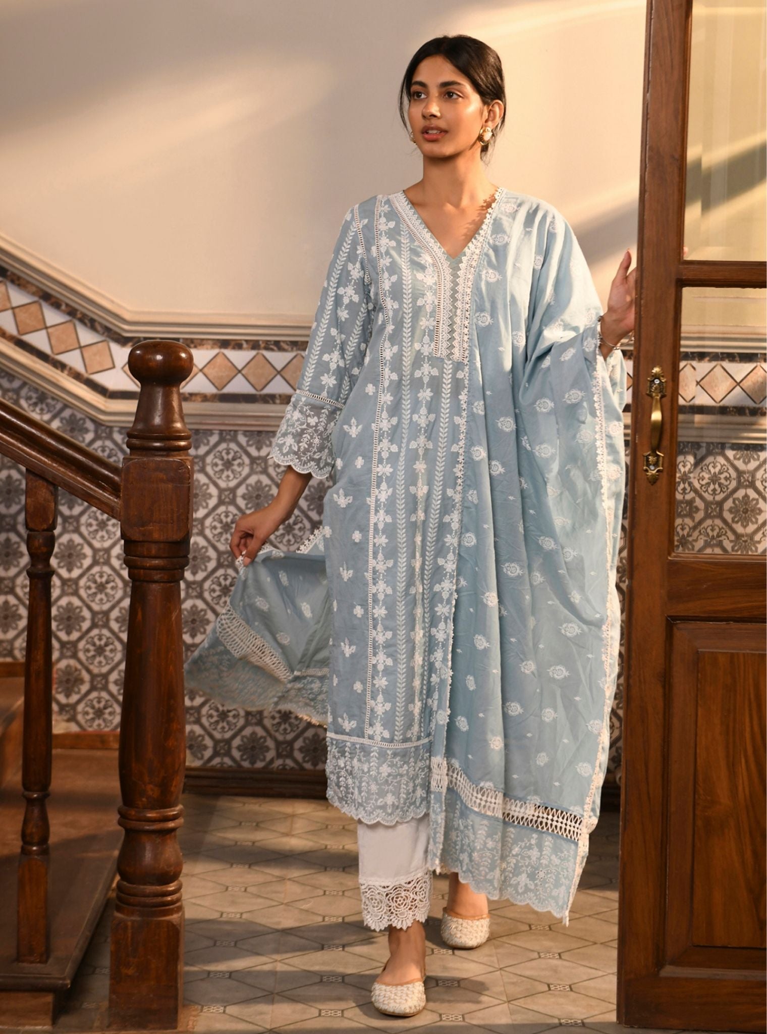 Arpina Supima Cotton Blue Kurta Set