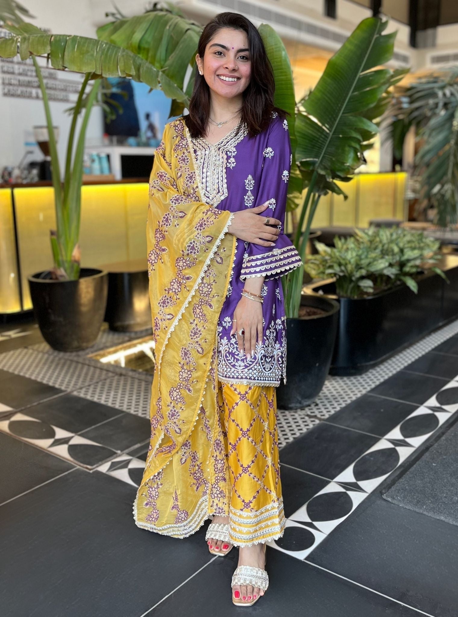 Avathi Pima Satin Purple Kurta Set