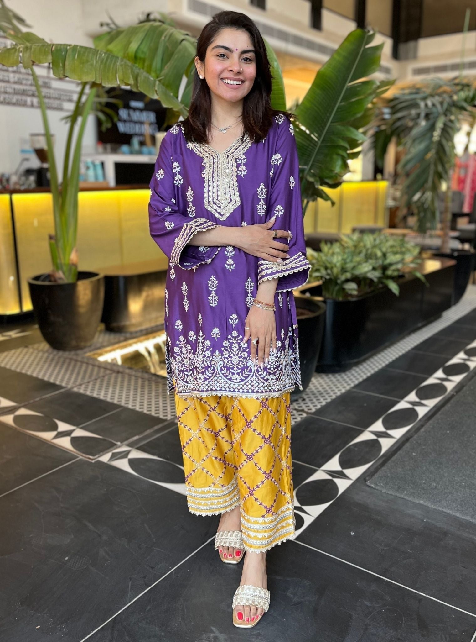 Avathi Pima Satin Purple Kurta Set