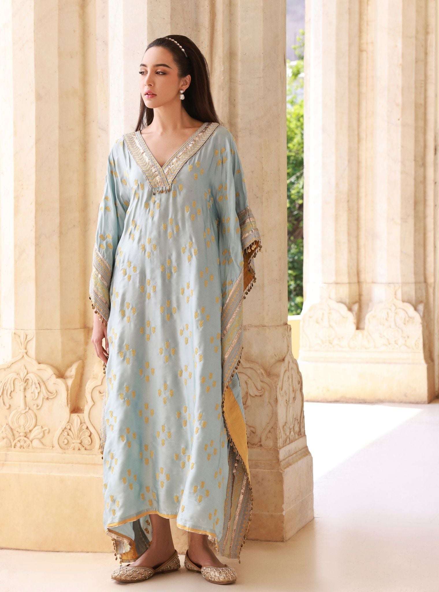 Nishaya Blue Bemberg Satin Kaftan