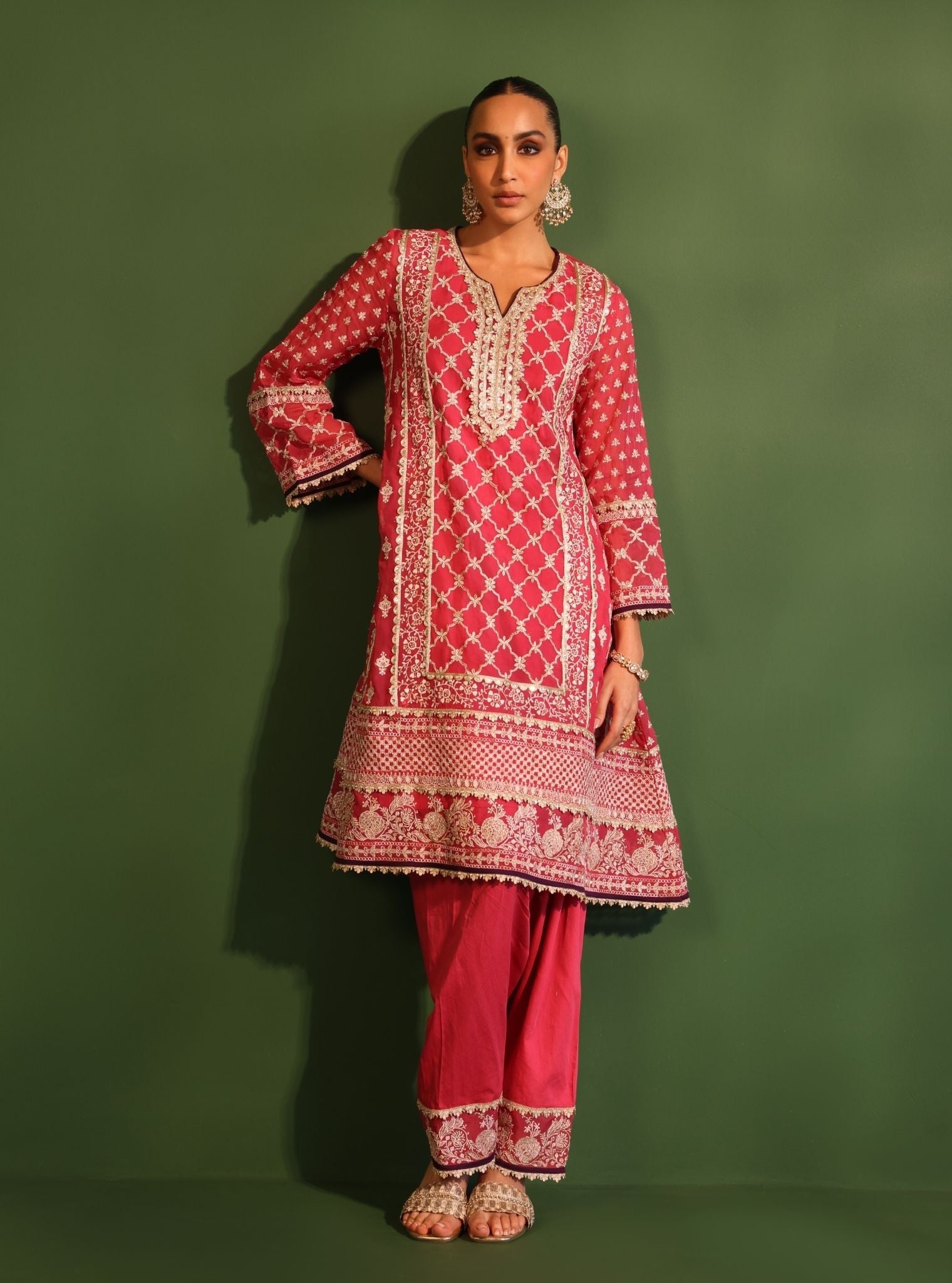 Suhana Organza Fuschia Kurta Set
