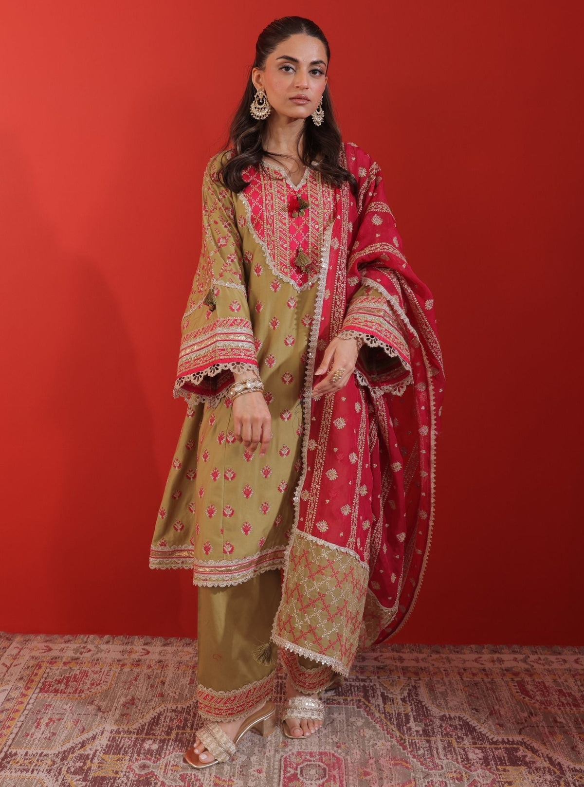 Bandhan Pima Satin Green Kurta Set