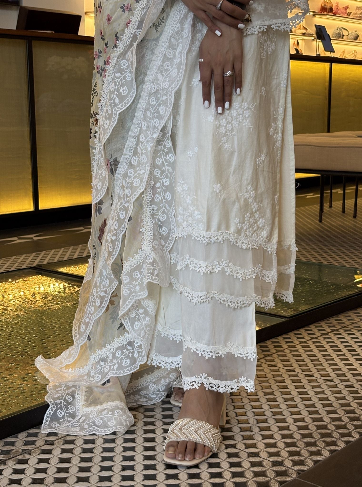 Lola Pima Satin Off White Kurta Set