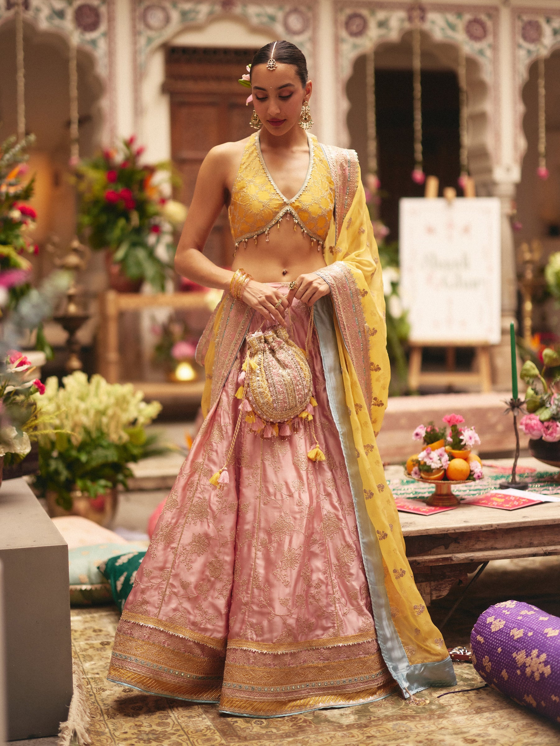 Abeer Cupro Satin Yellow Lehenga