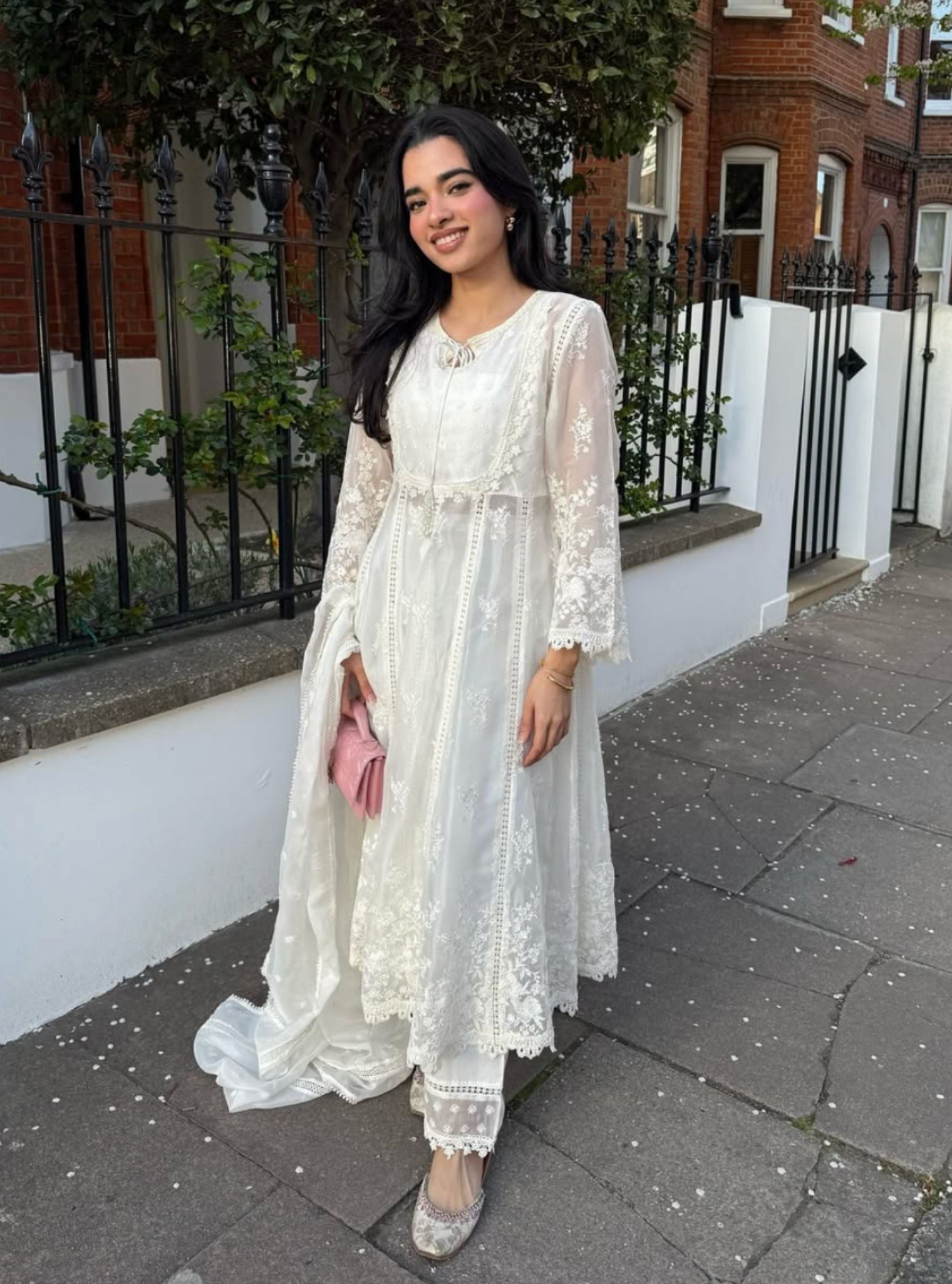 Neesa Organza White Anarkali Kurta Set