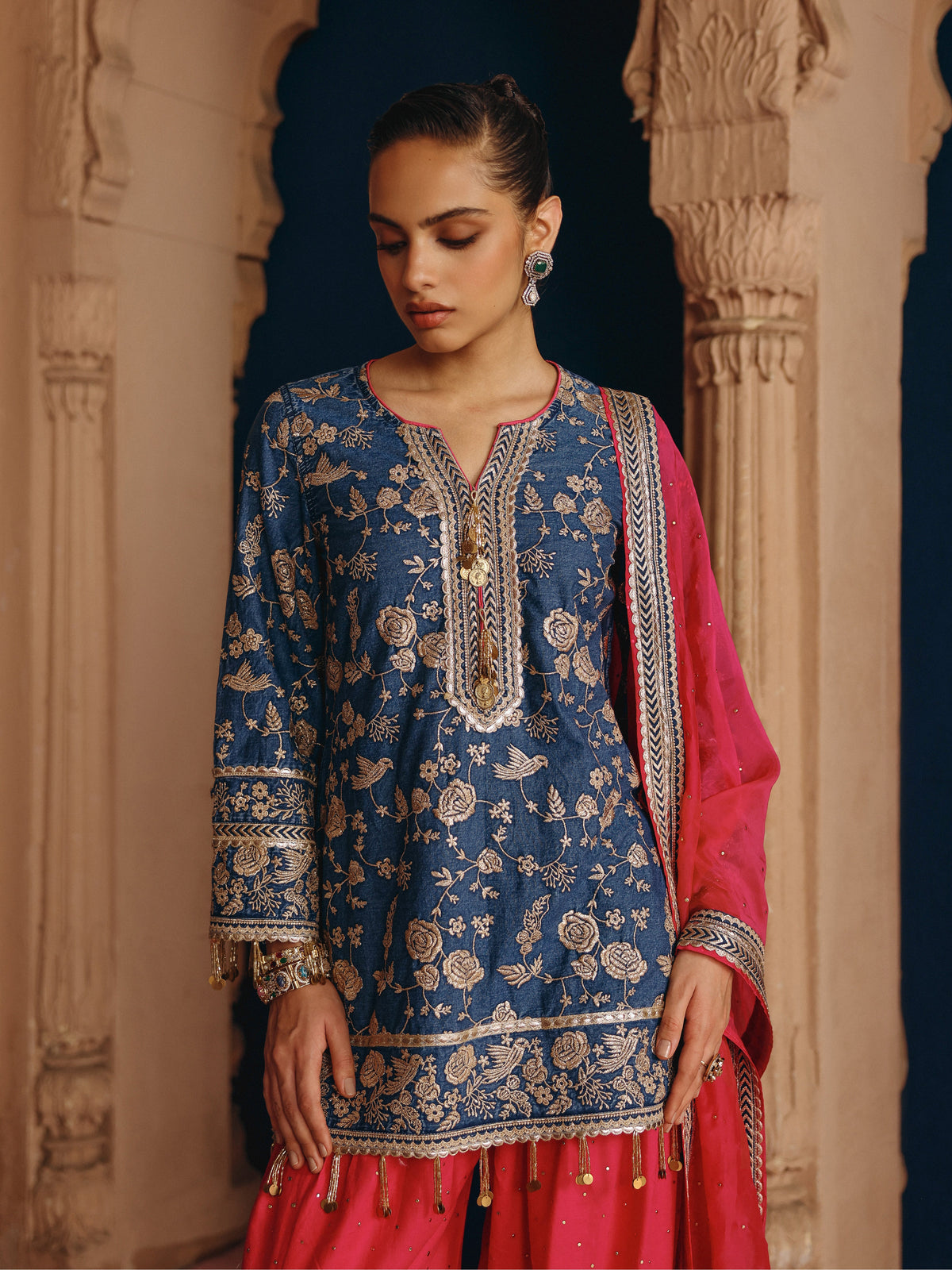 Luni Denim Kurta with Fuchsia Salwar