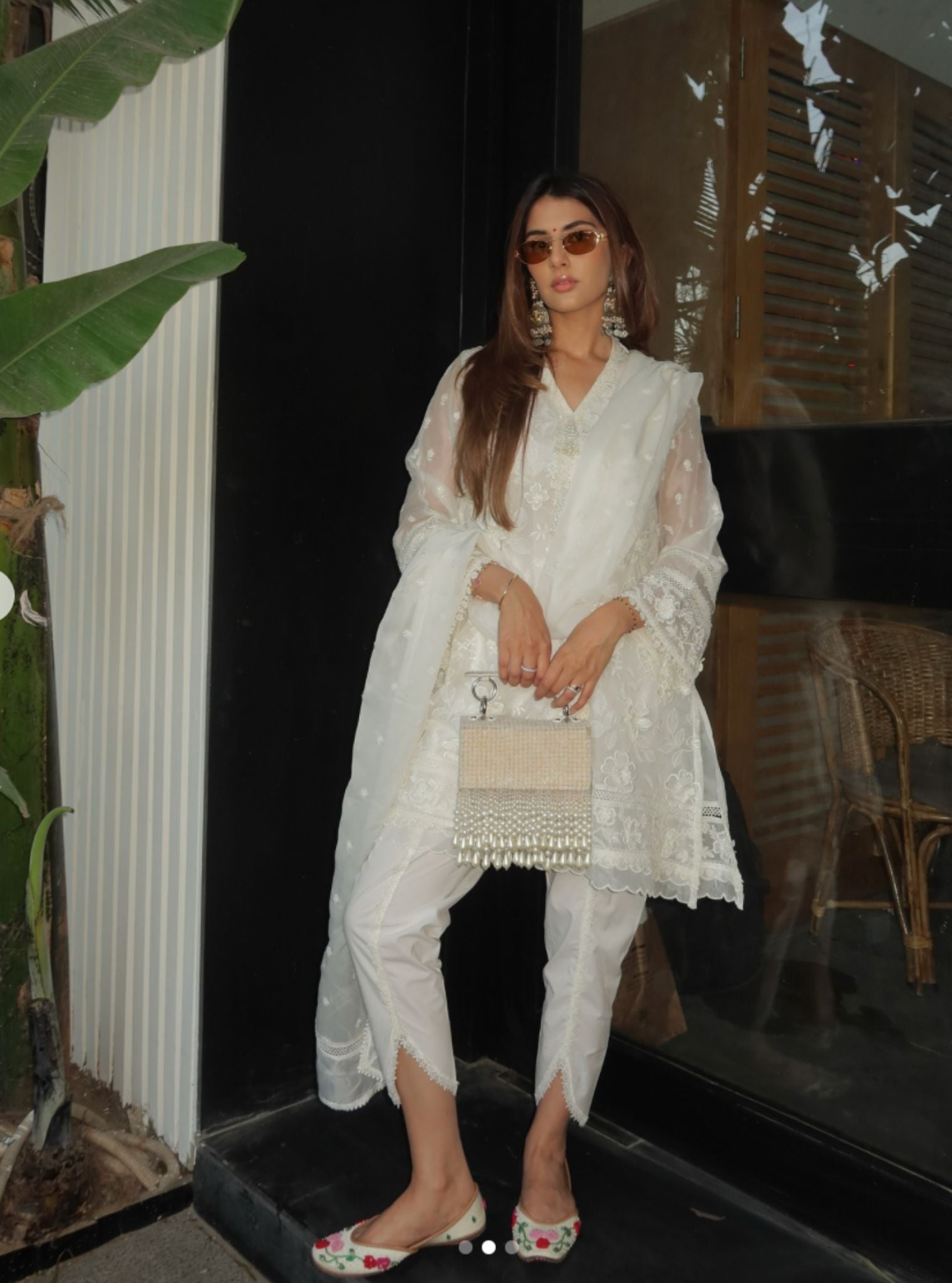 Mulmul Organza Uma White Kurta With Mulmul Cotton Uma White Dhoti Pant