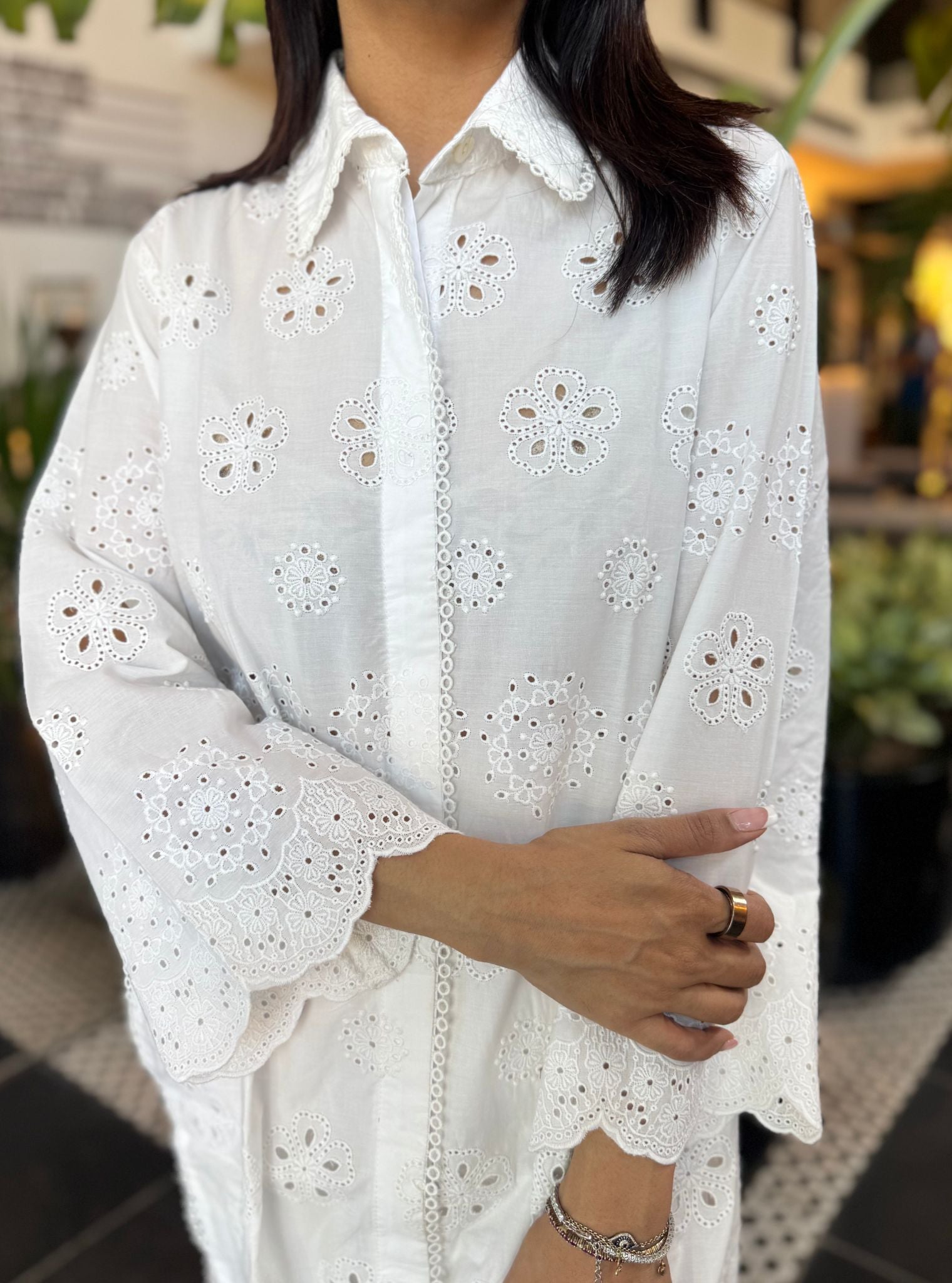 Mulmul Cotton Harriet White Kurta with Mulmul Cotton Harriet White Pant