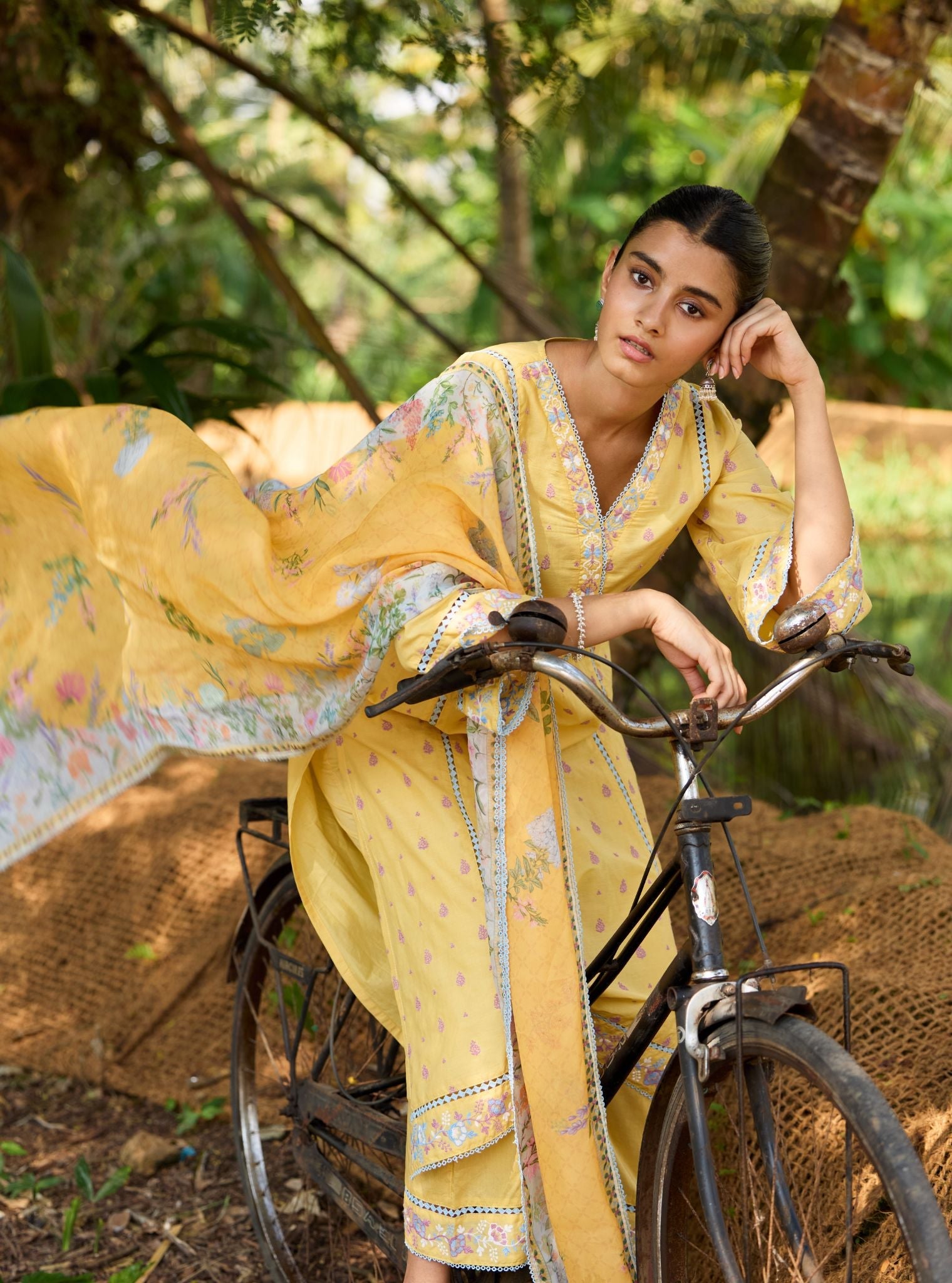 Mulmul Cotton Shira Yellow Anarkali Kurta With Mulmul Cotton Shira Yellow Pant