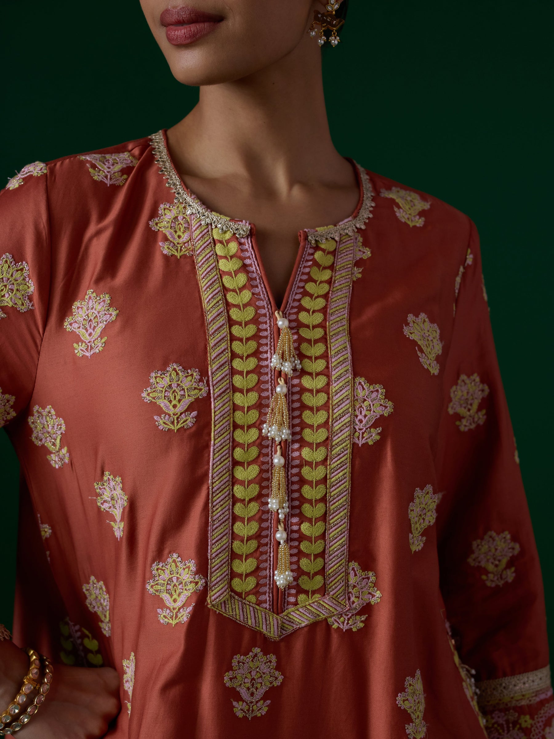 Ophel Pima Satin Orange Kurta Set