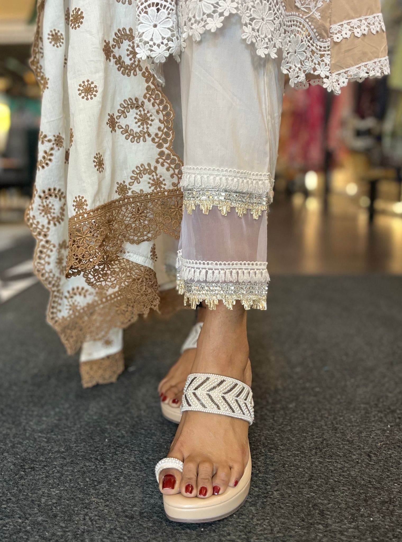 Mulmul Cotton BayBreeze Beige Kurta With Mulmul Maple White Pyajamas