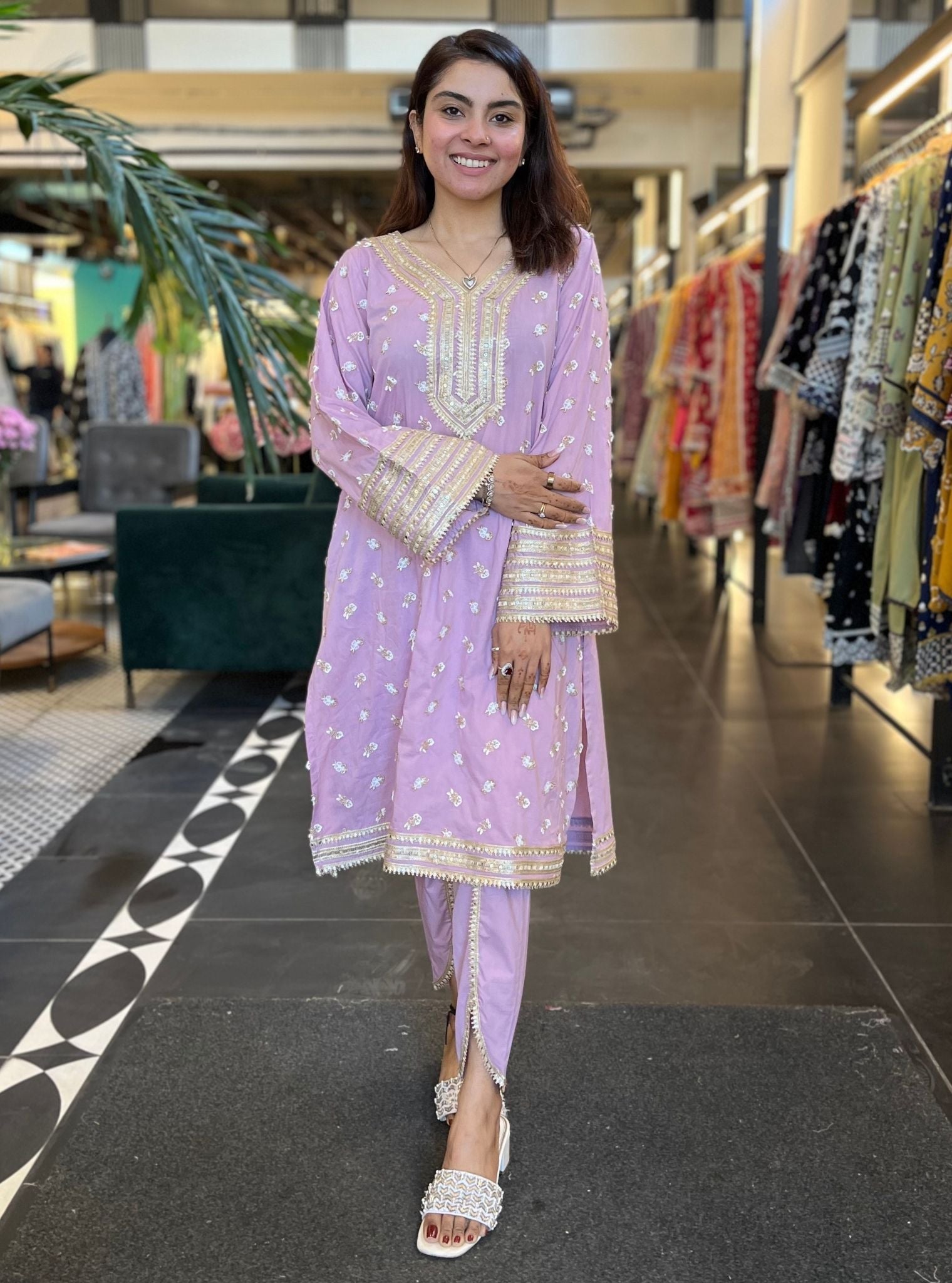 Mulmul Cotton Addison Lilac Kurta With Mulmul Cotton Addison Lilac Dhoti Pant