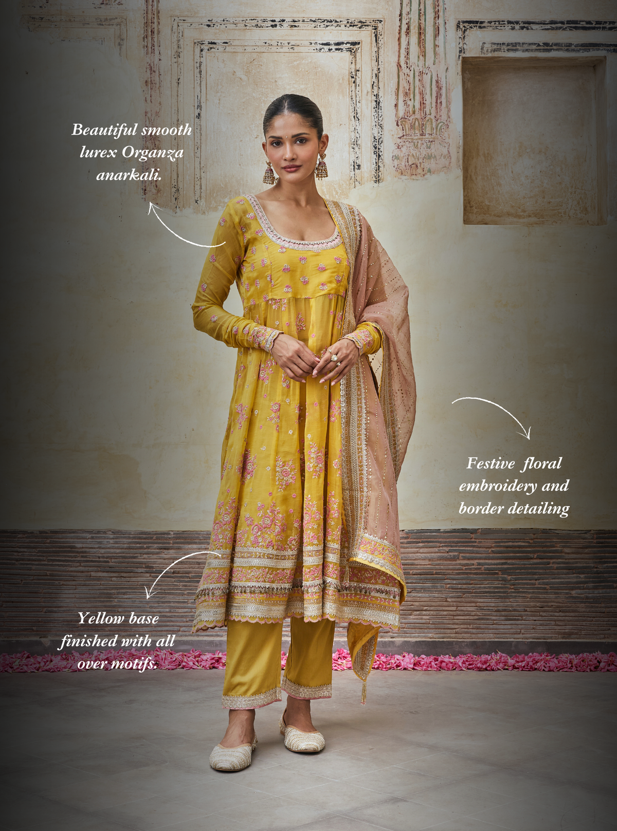 Dhwani Lurex Organza Yellow Anarkali Set