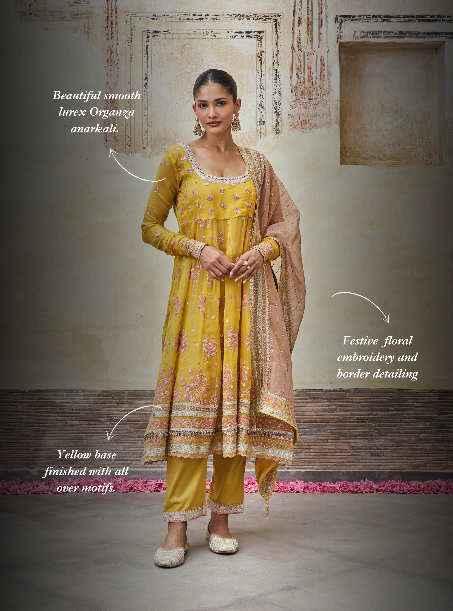 Dhwani Lurex Organza Yellow Anarkali Set