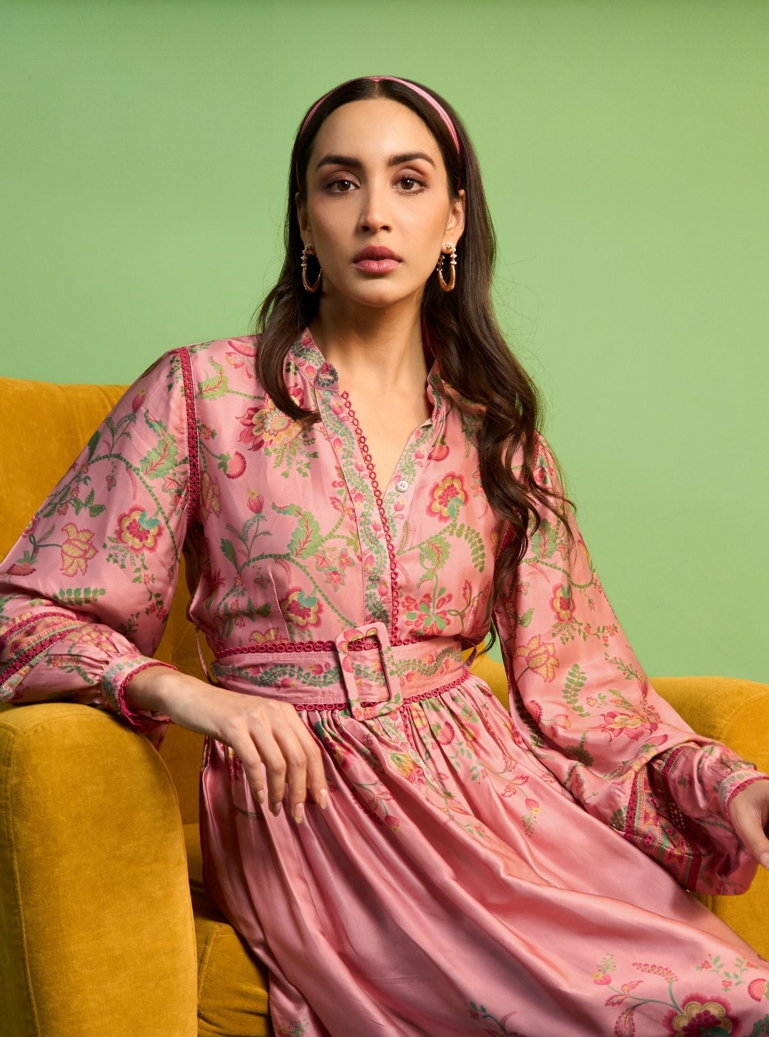 Samreen Cupro Satin Pink Printed Dress
