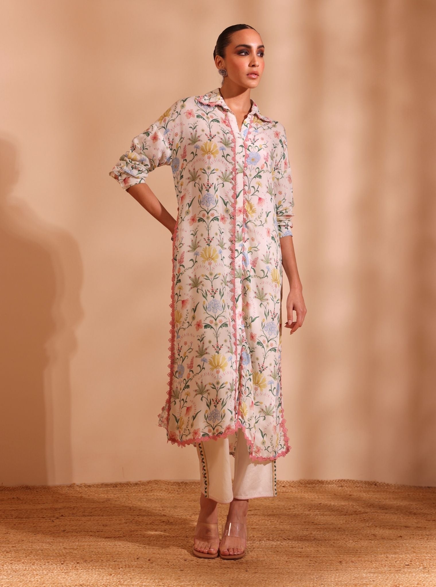 Sene Lawn Printed Off White Kurta Set