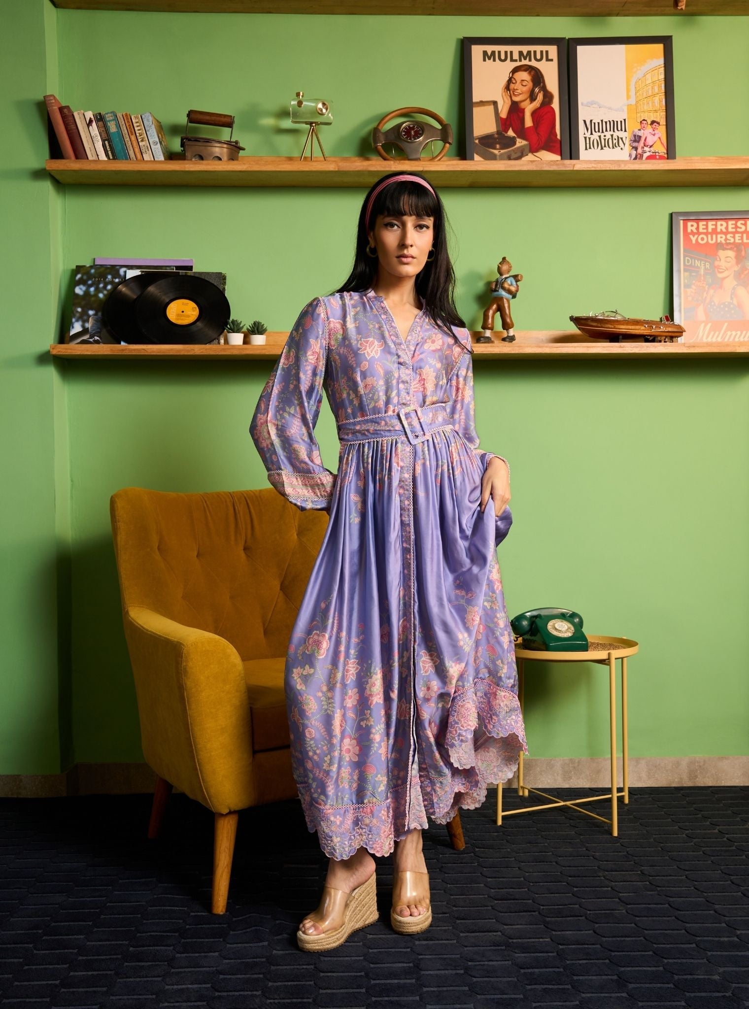 Samreen Cupro Satin Lilac Printed Dress