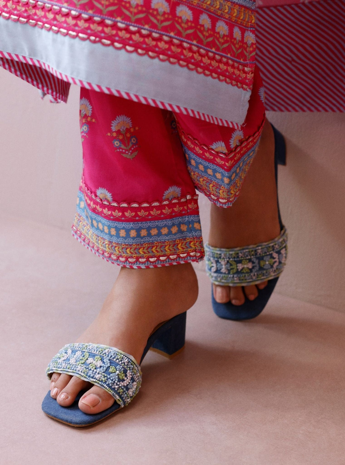 Stella Multi Colour Denim Block Heel