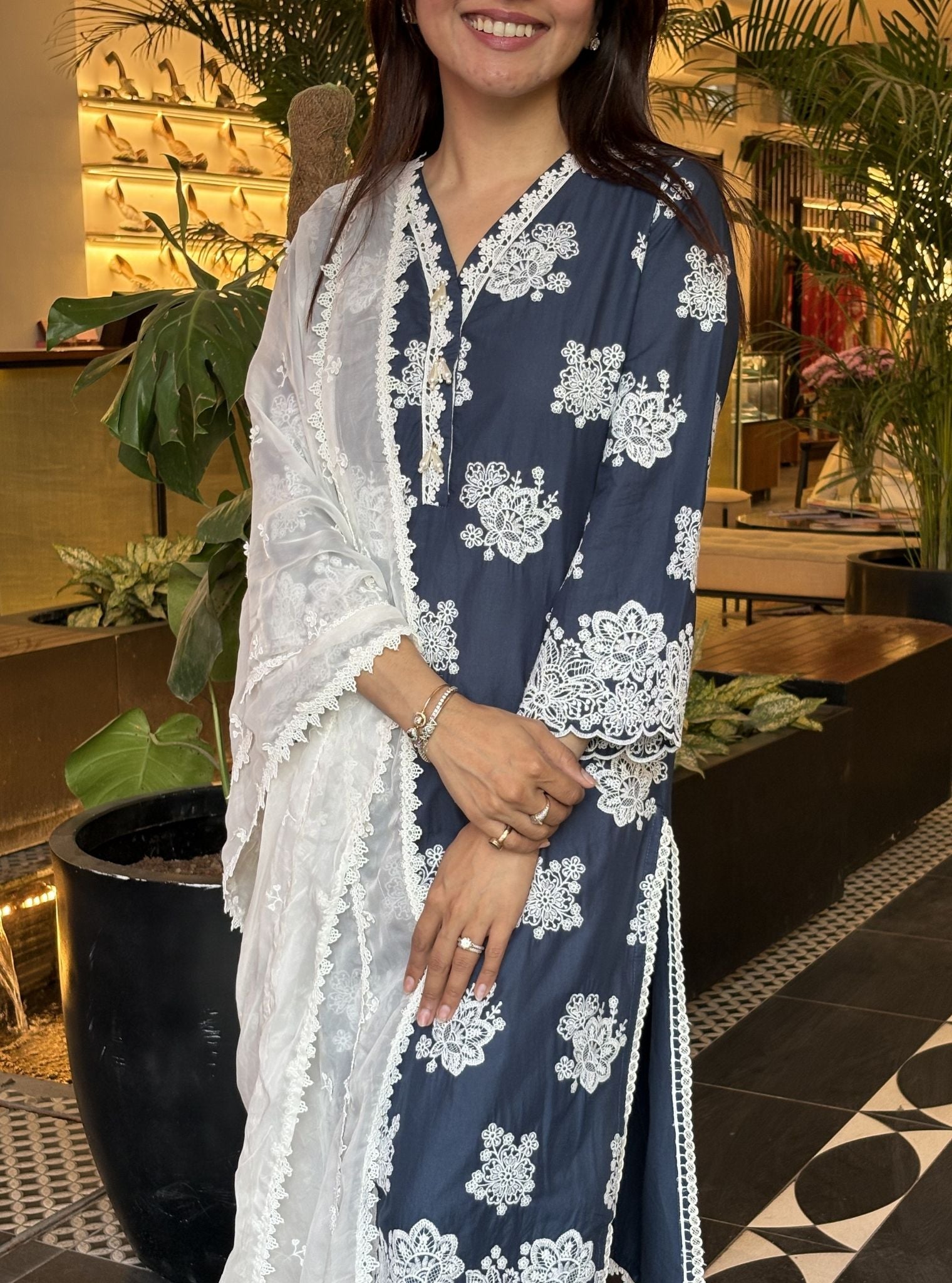 Hriddhi Supima Cotton Navy Kurta Set