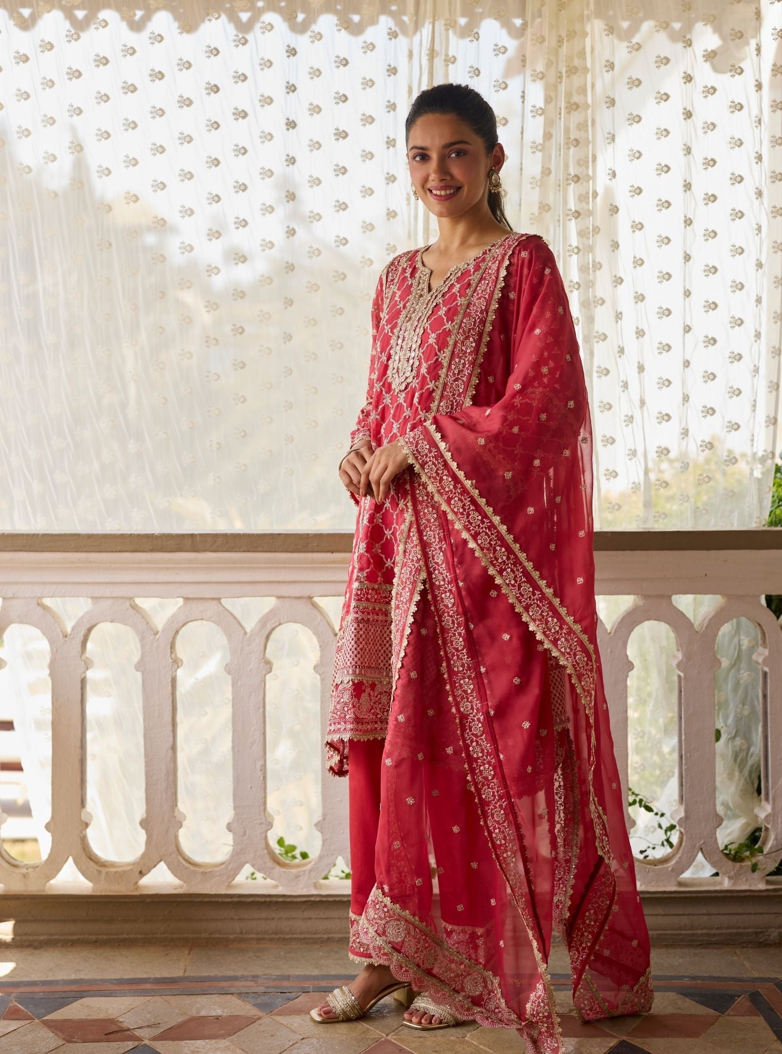 Suhana Organza Red Kurta Set