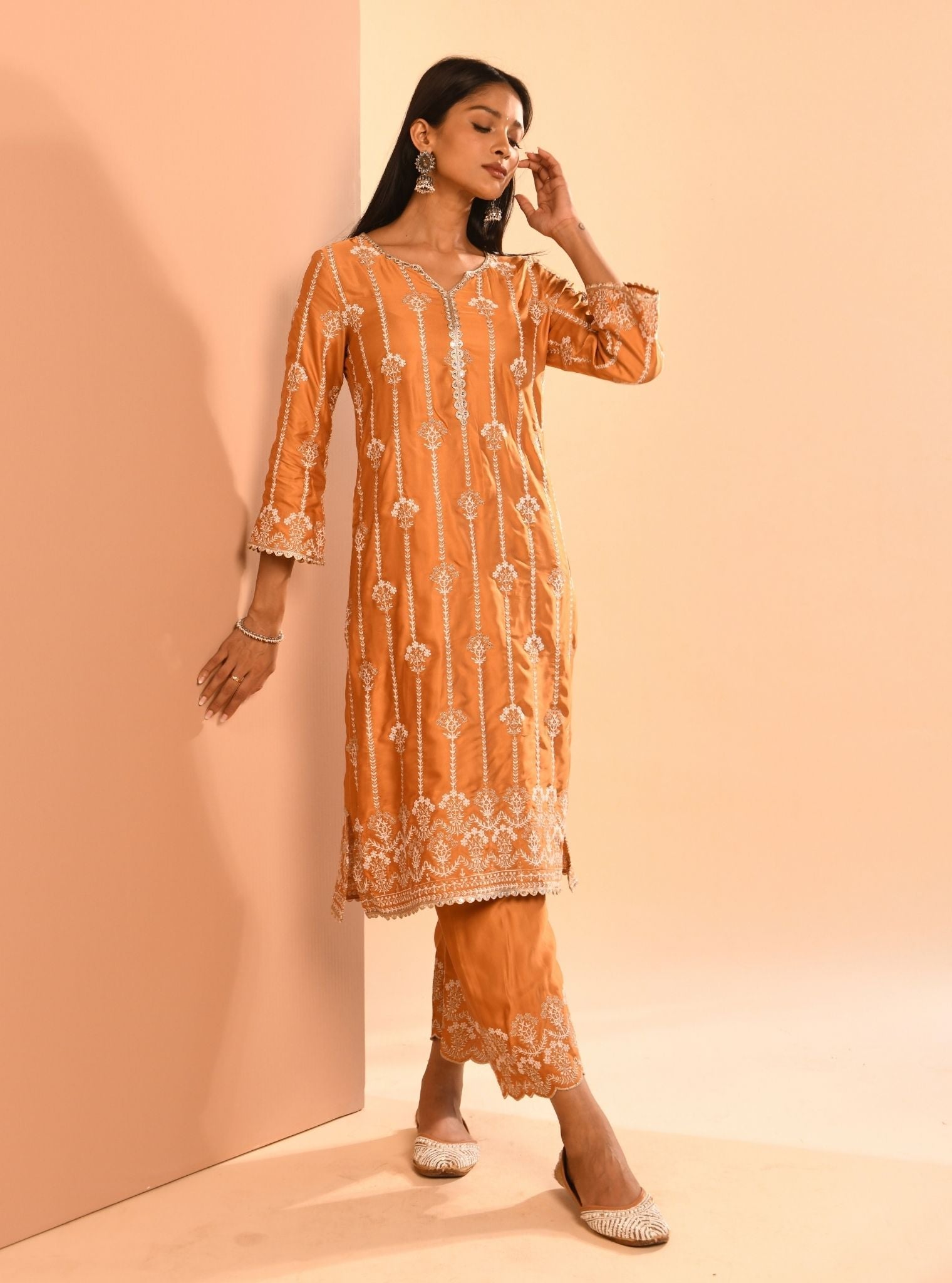 Mulmul Cupro Zoya Orange Kurta
