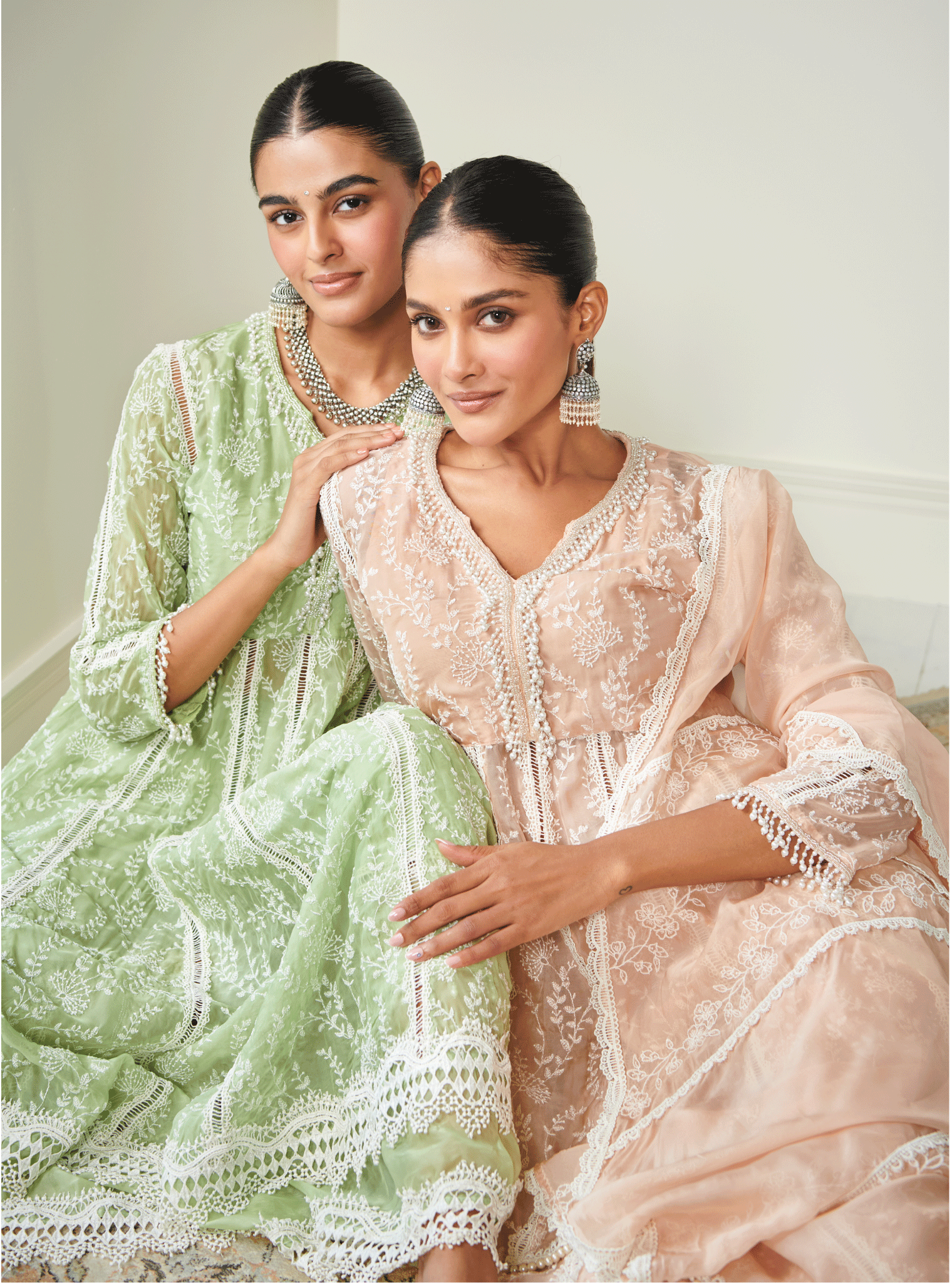 Twyla Organza Beige Kurta Set