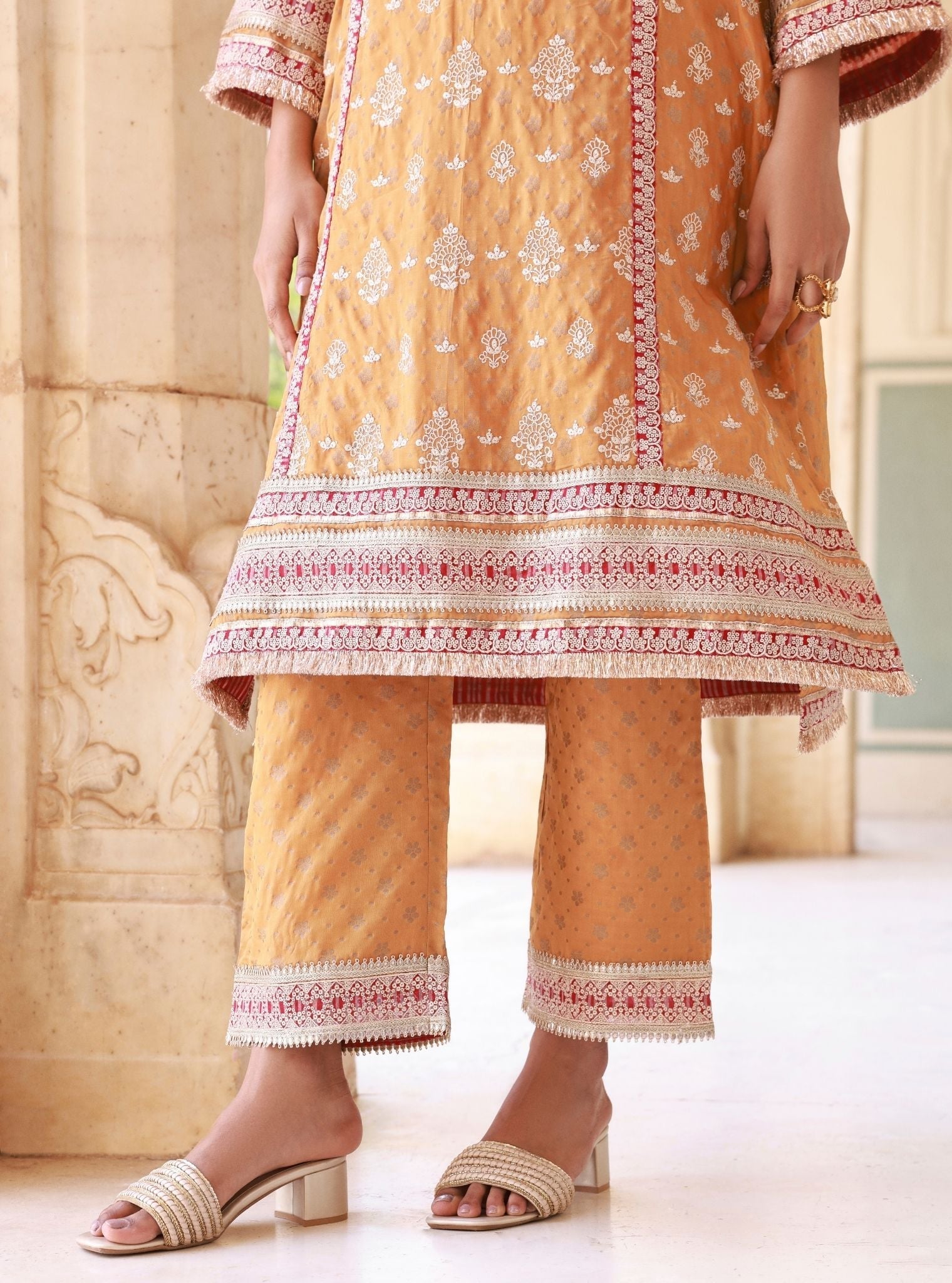 Aryela Mustard Banarsi Kurta Set