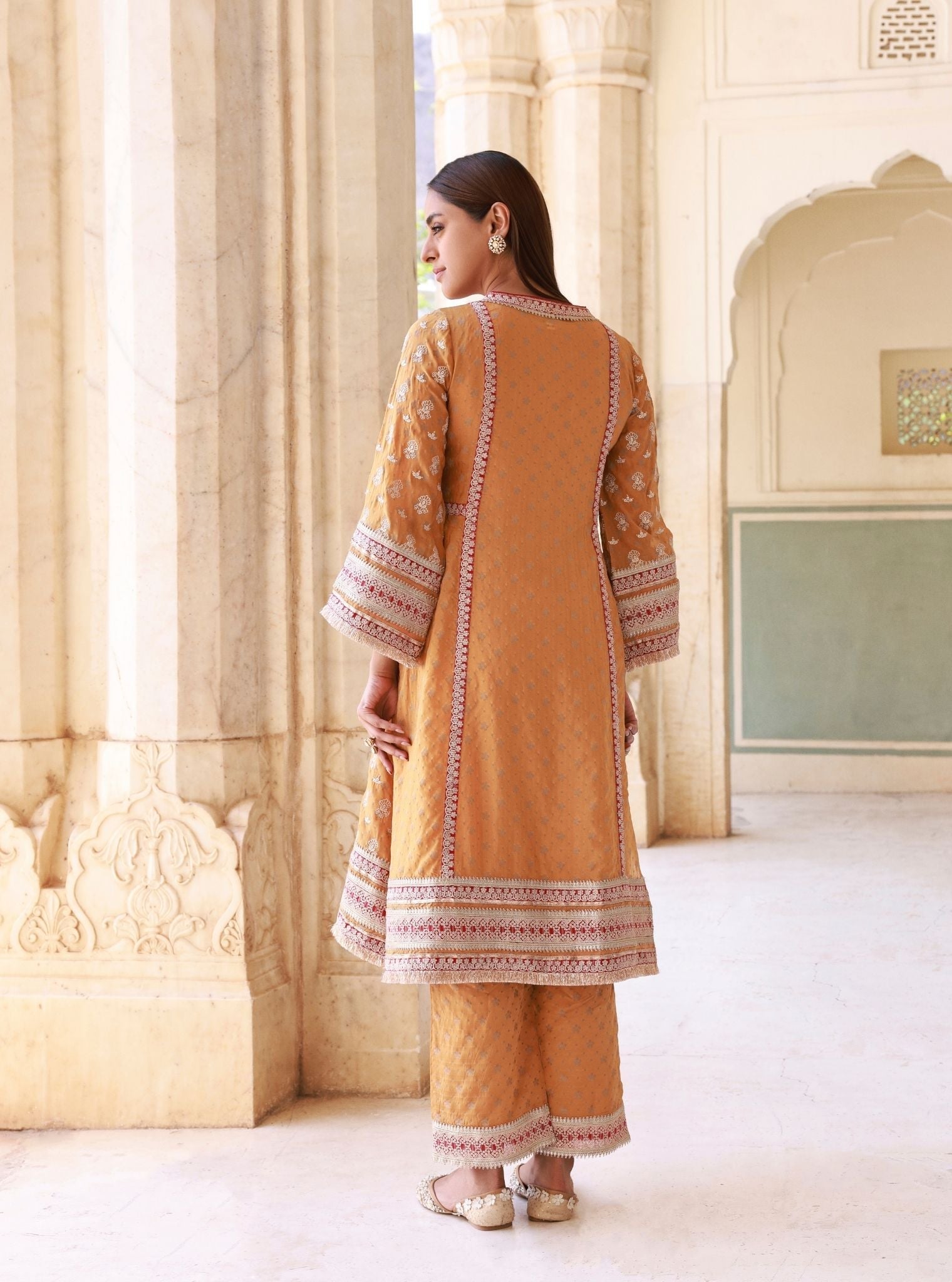 Aryela Mustard Banarsi Kurta Set