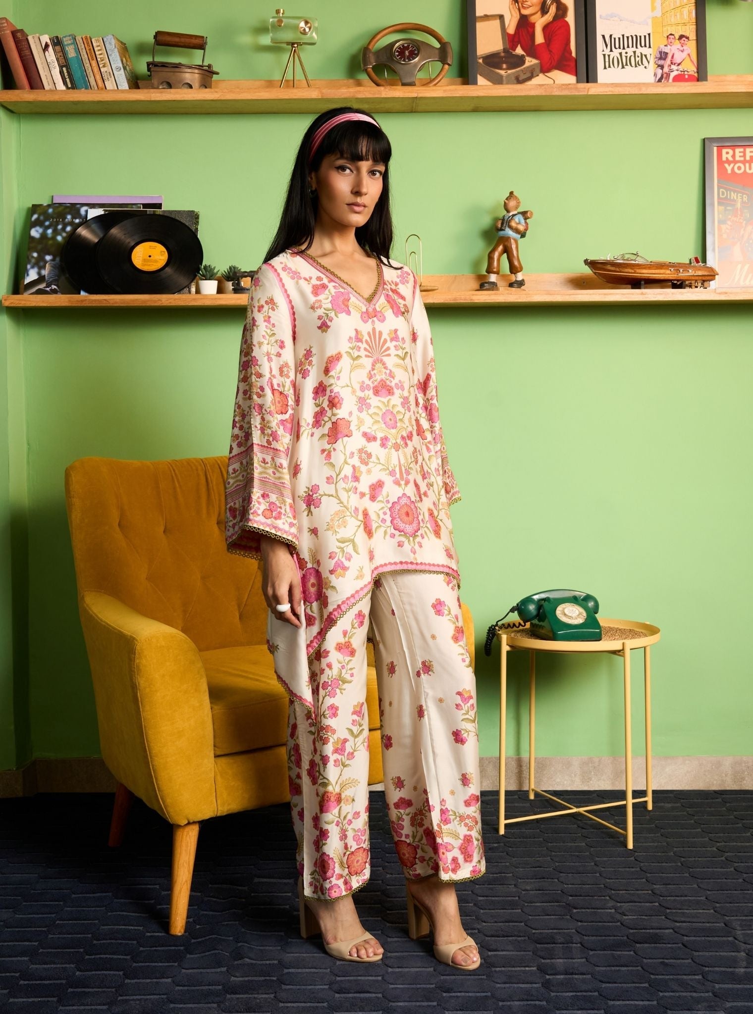 Ruhaana Cupro Satin Off White Co-ord Set