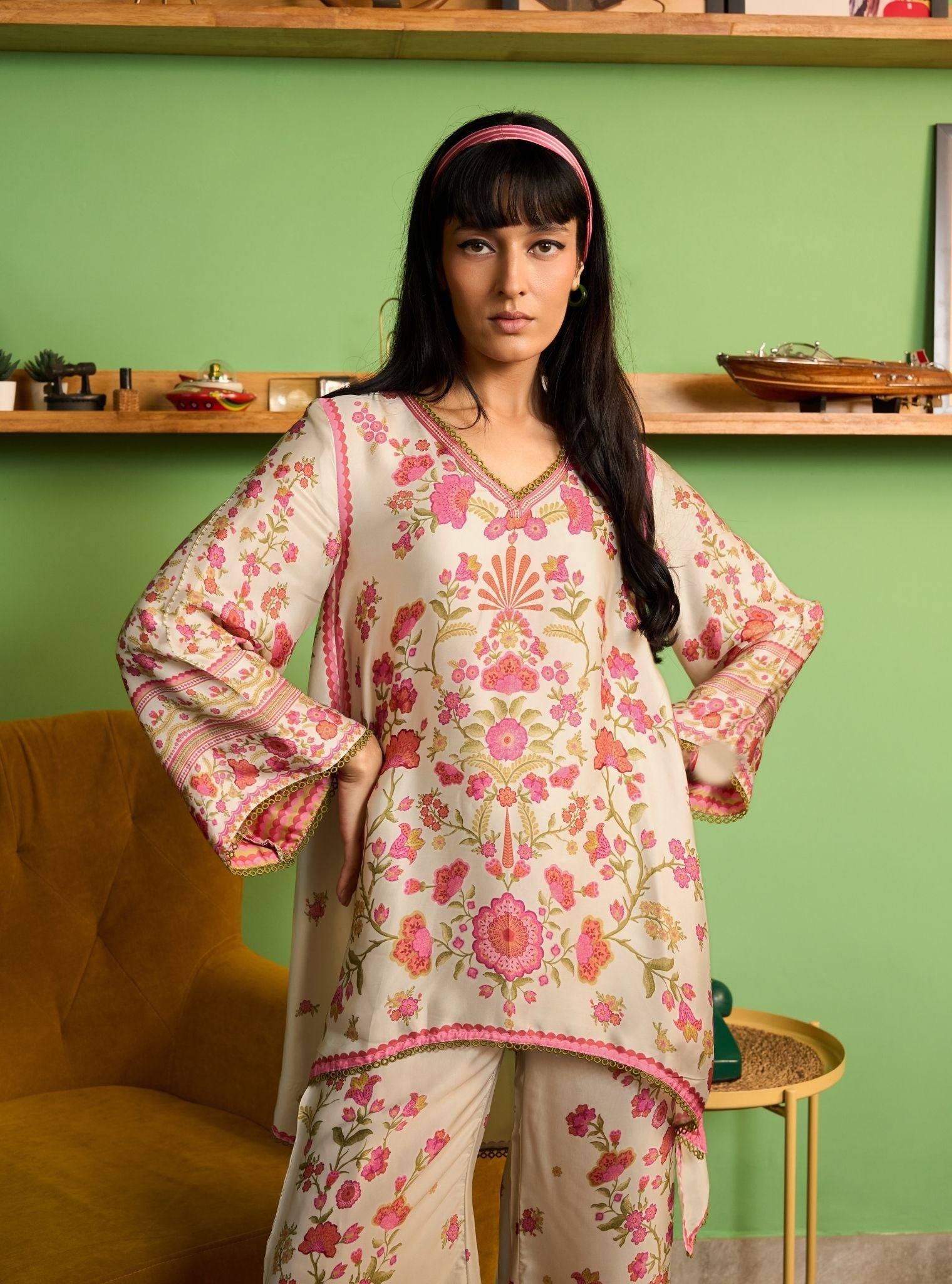 Ruhaana Cupro Satin Off White Co-ord Set