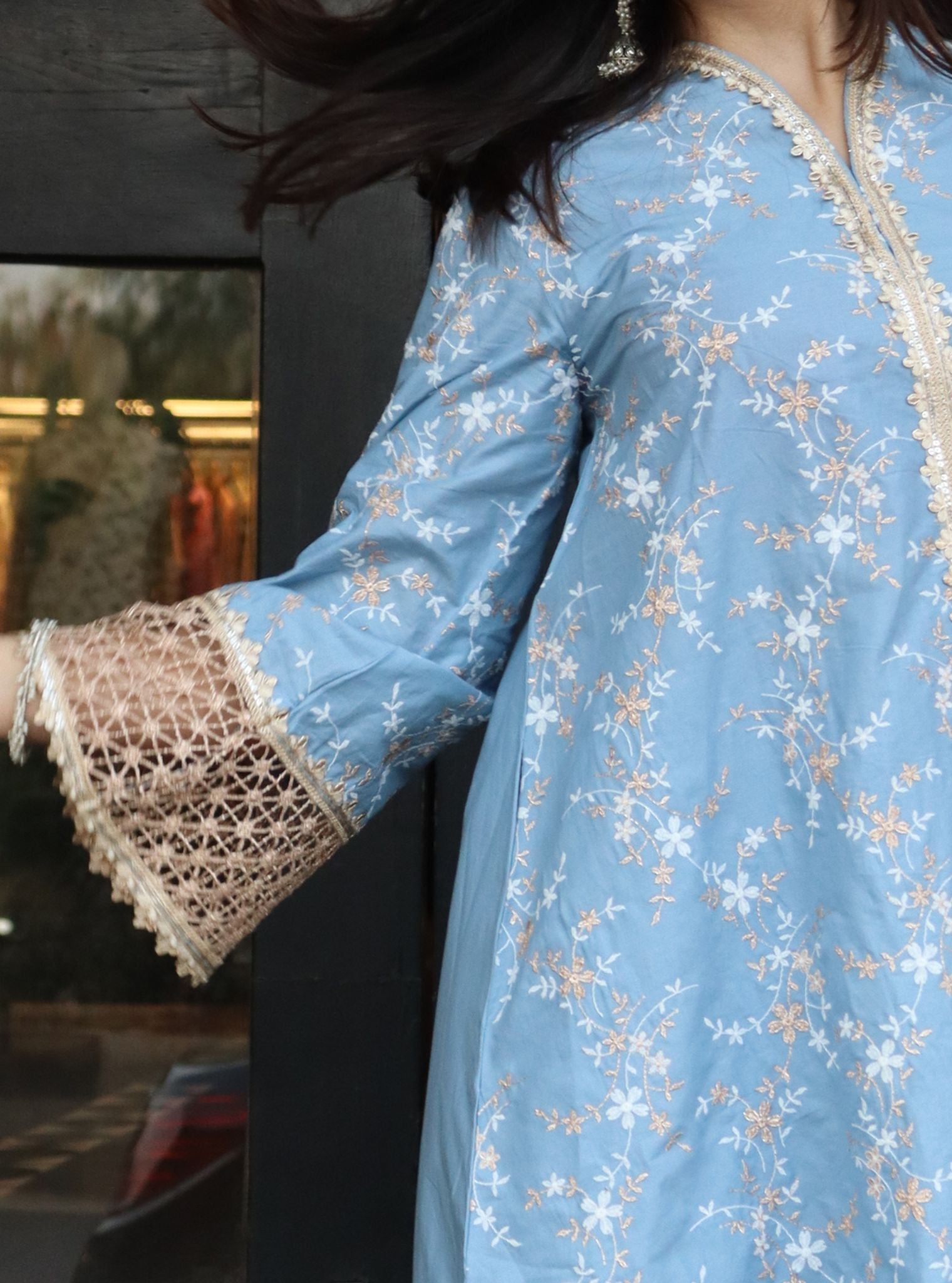 Mulmul Supima Cotton Avira Blue Kurta