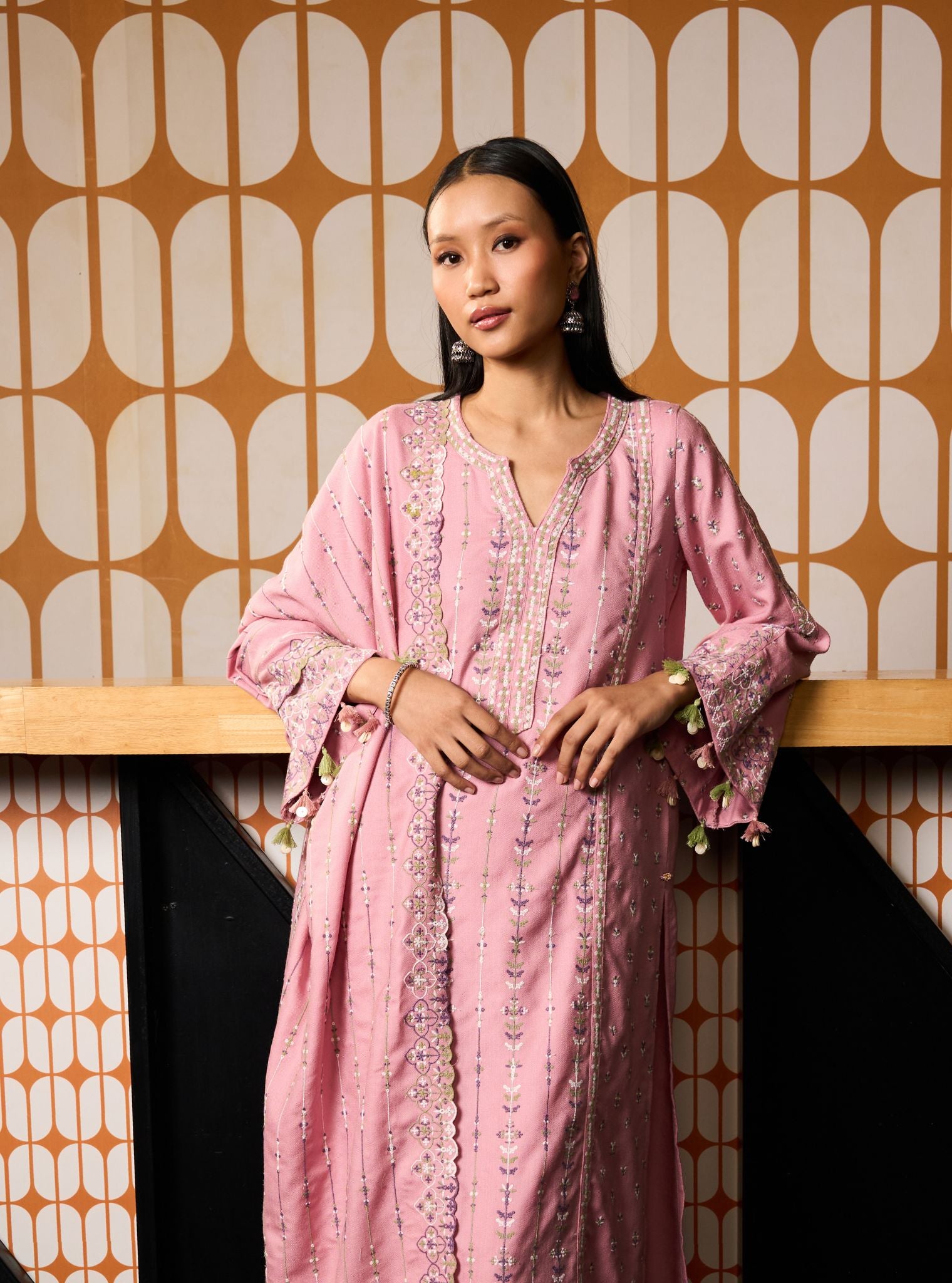 Phoebev Wool Pink Kurta Set