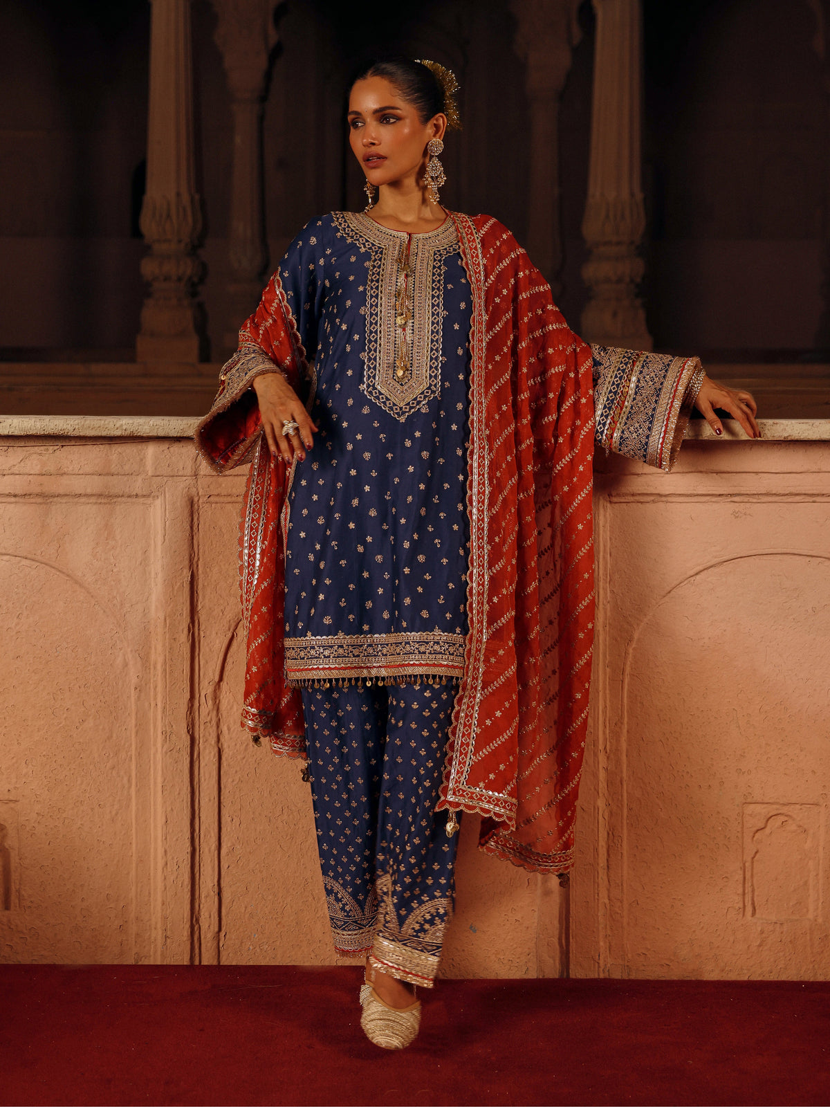 Sairi Pima Satin Navy Short Kurta Set