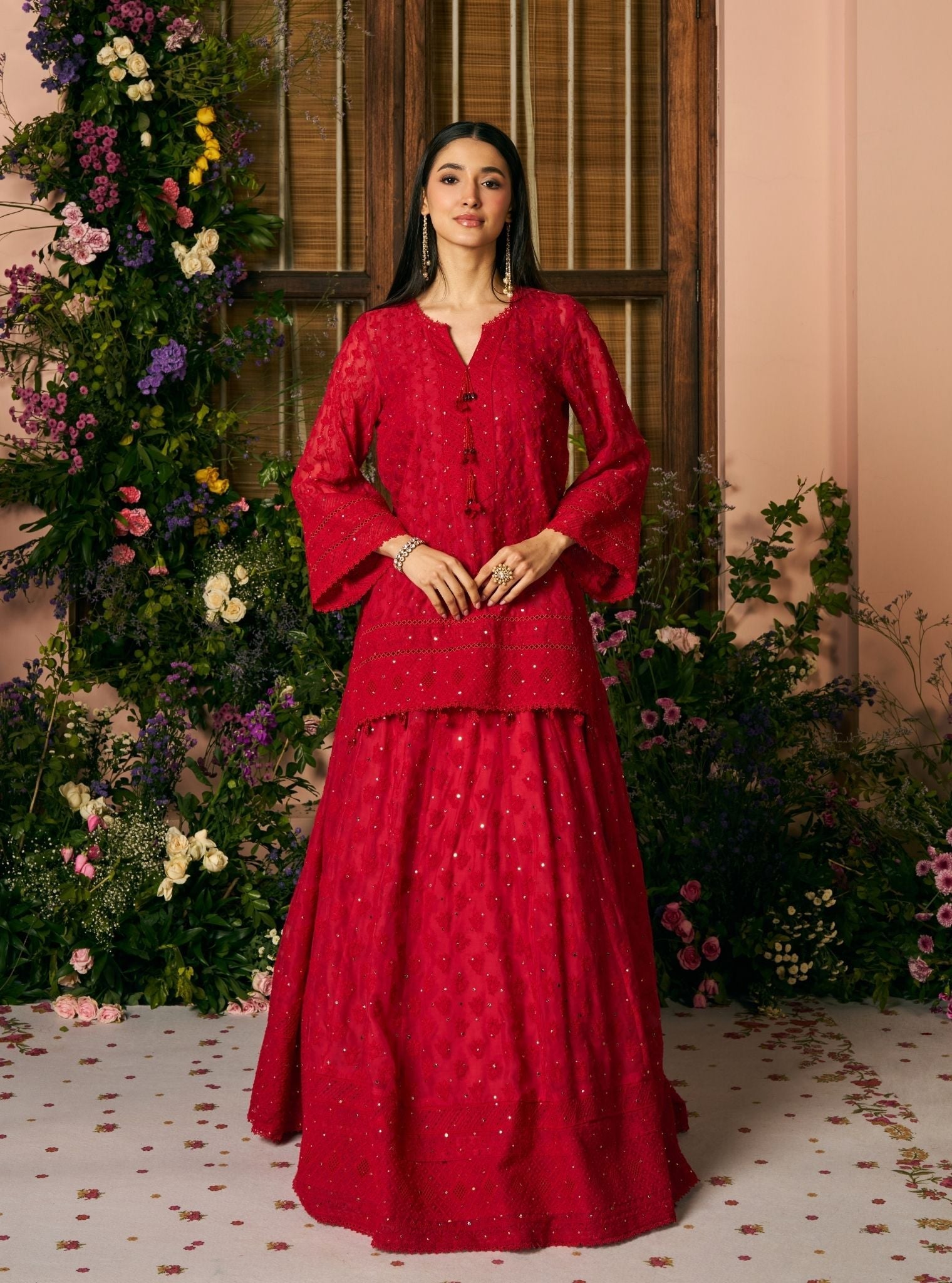 Kilol Organza Red Kurta & Lehenga Set