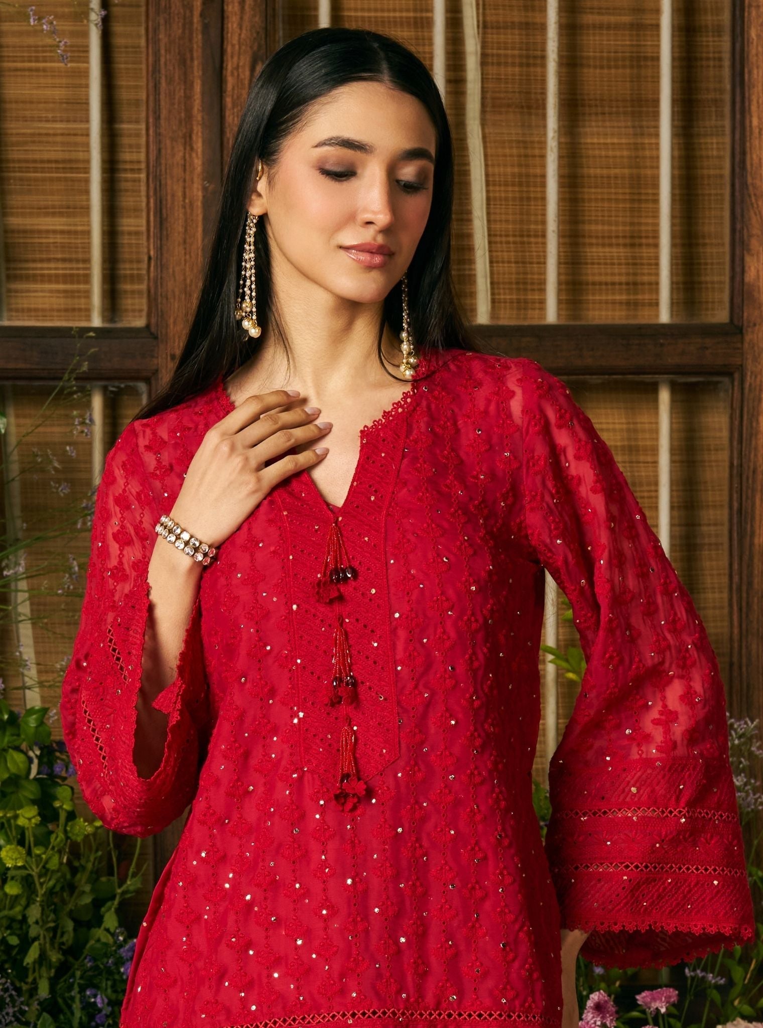 Kilol Organza Red Kurta & Lehenga Set
