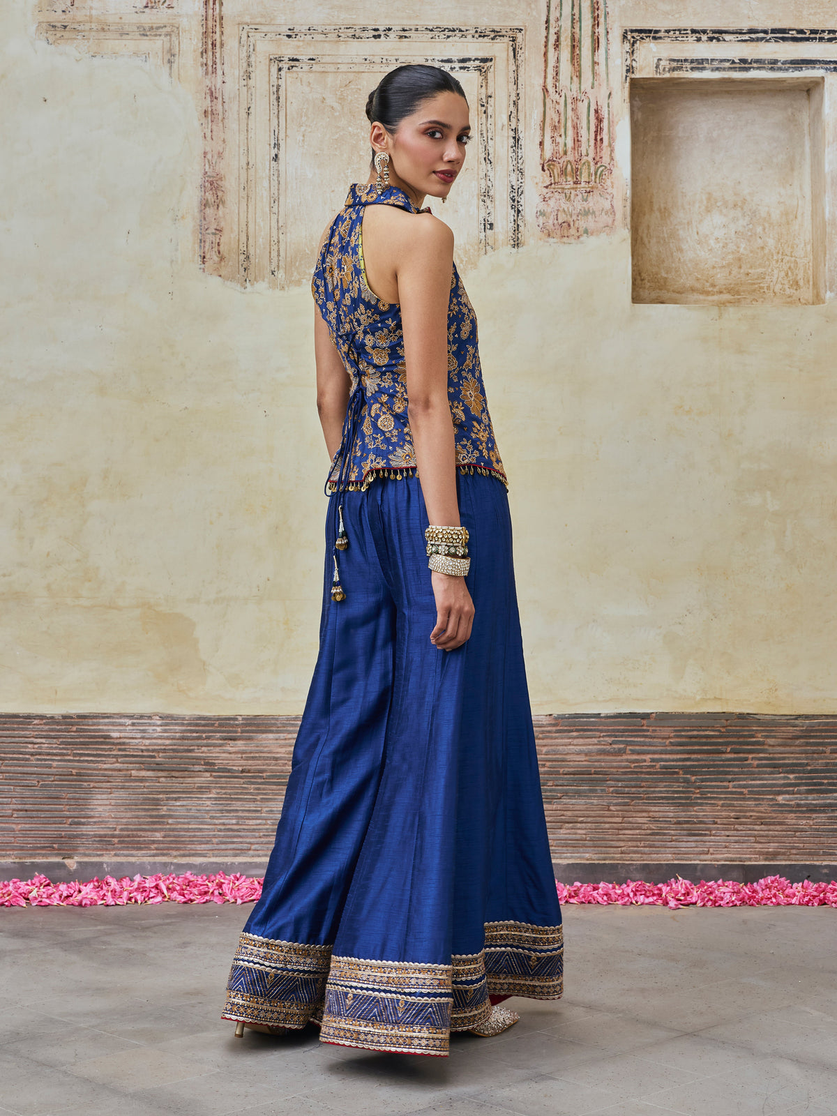 Kairavi Bemberg Raw Silk Blue Waistcoat & Sharara