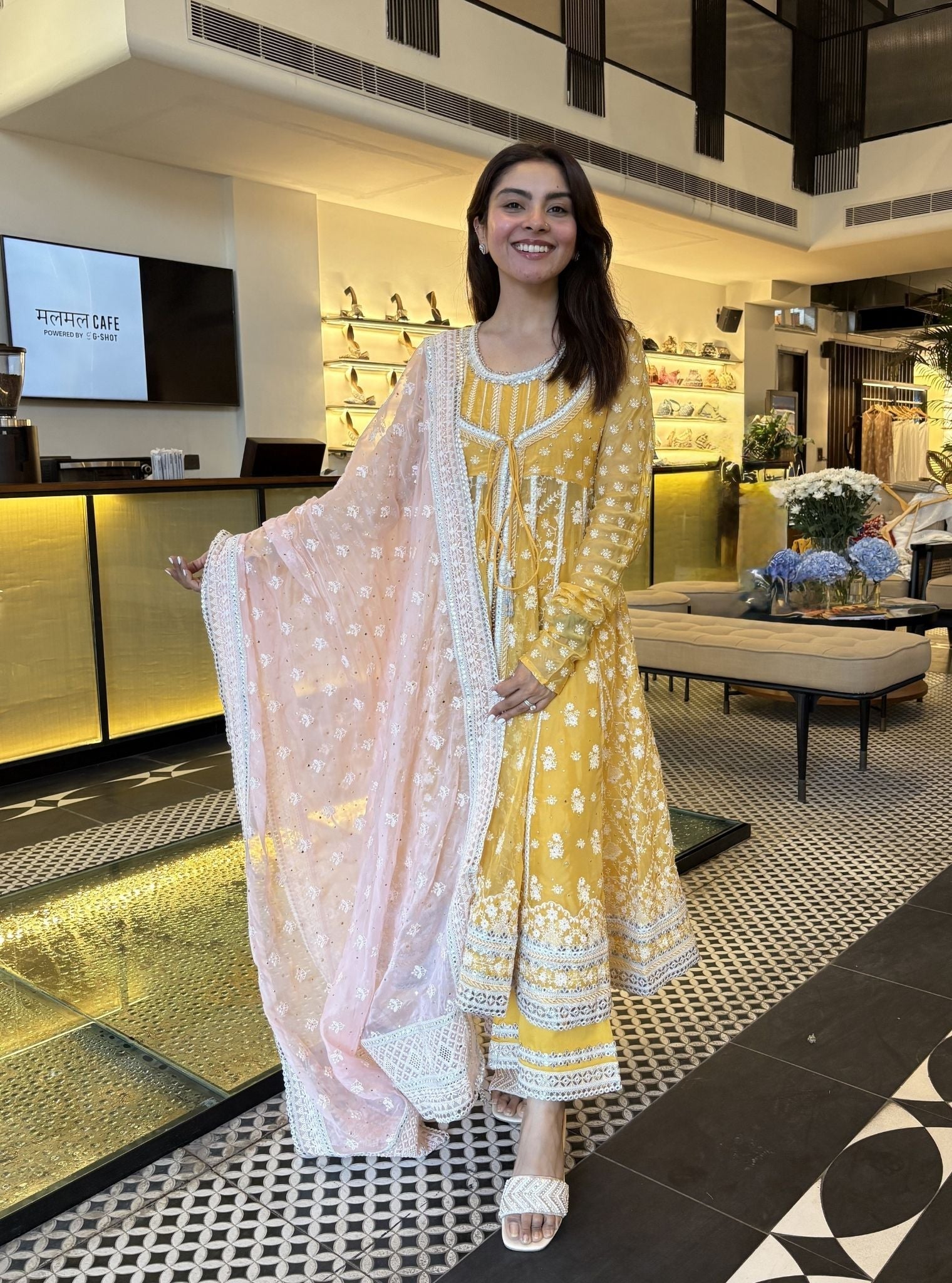 Afsana Organza Mustard Anarkali Set
