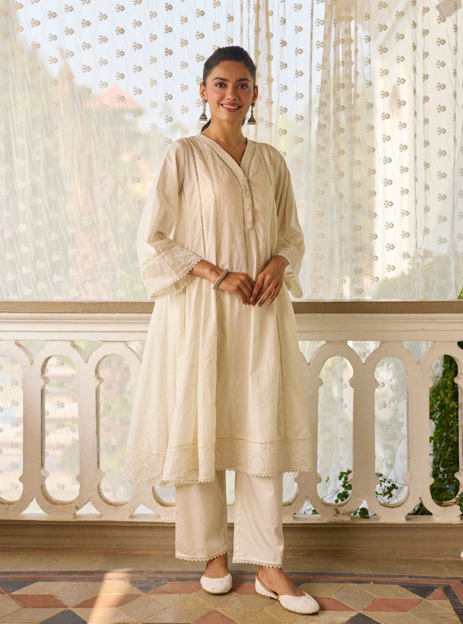 Mysaara Supima Cotton Off-White Anarkali Kurta Set