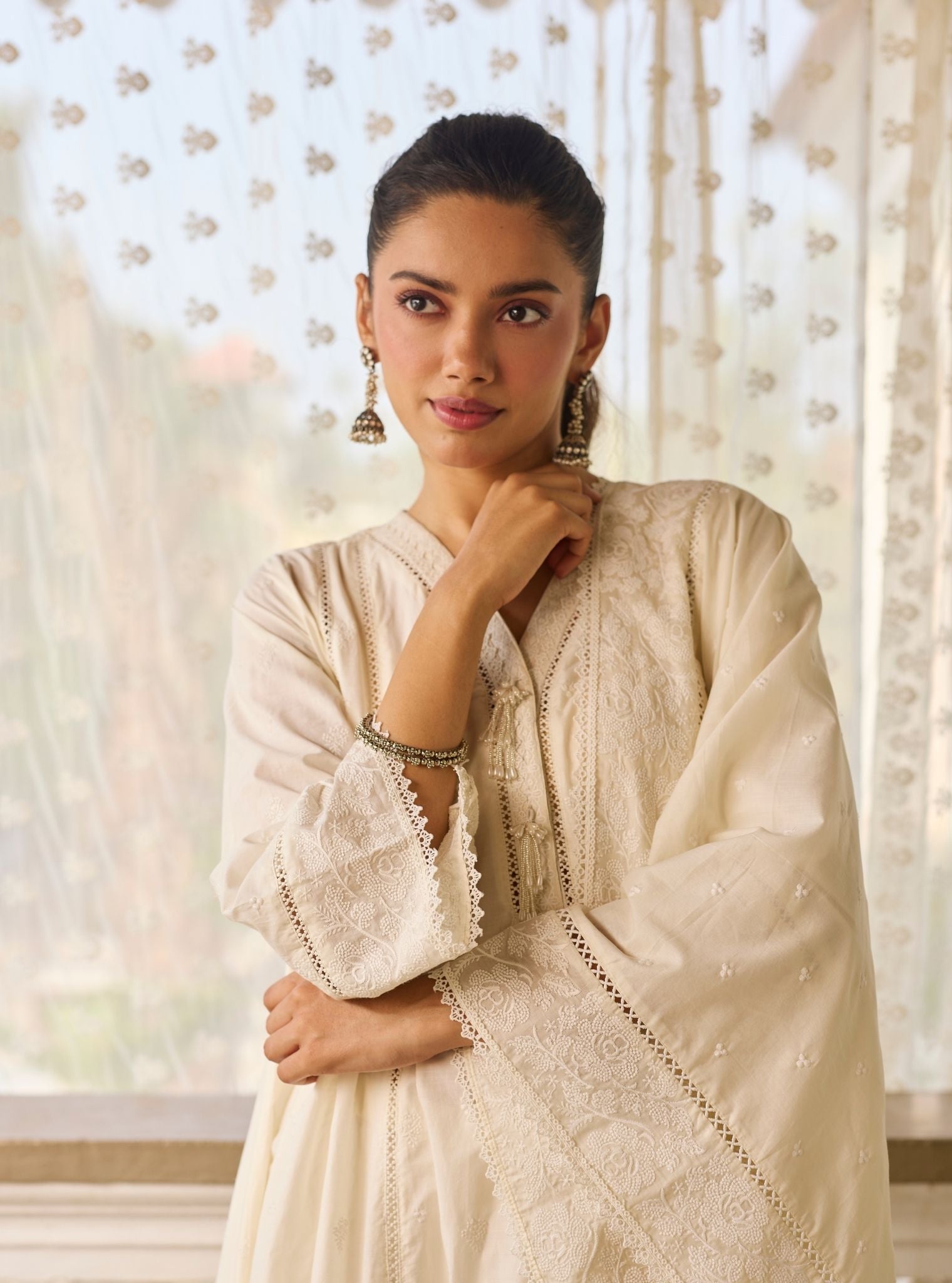 Mysaara Supima Cotton Off-White Anarkali Kurta Set