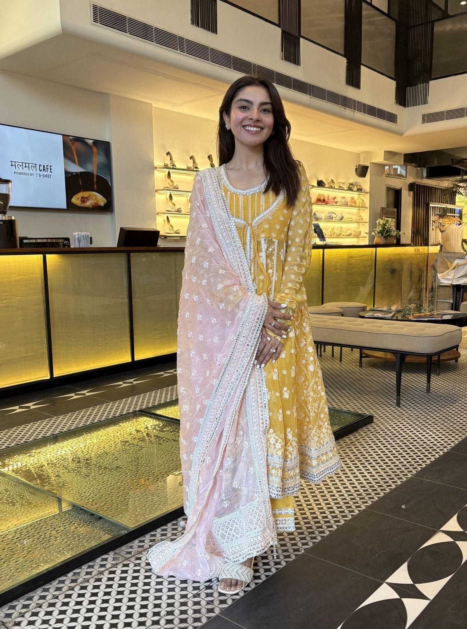 Afsana Organza Mustard Anarkali Set