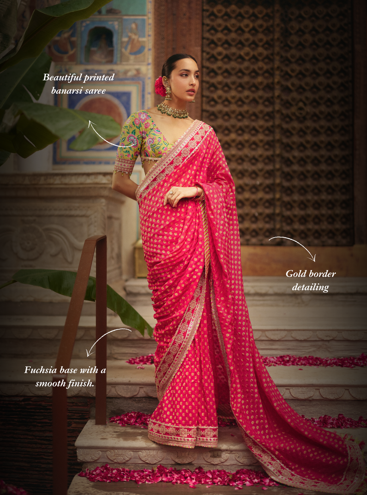 Sanjali Banarasi Fuchsia Saree