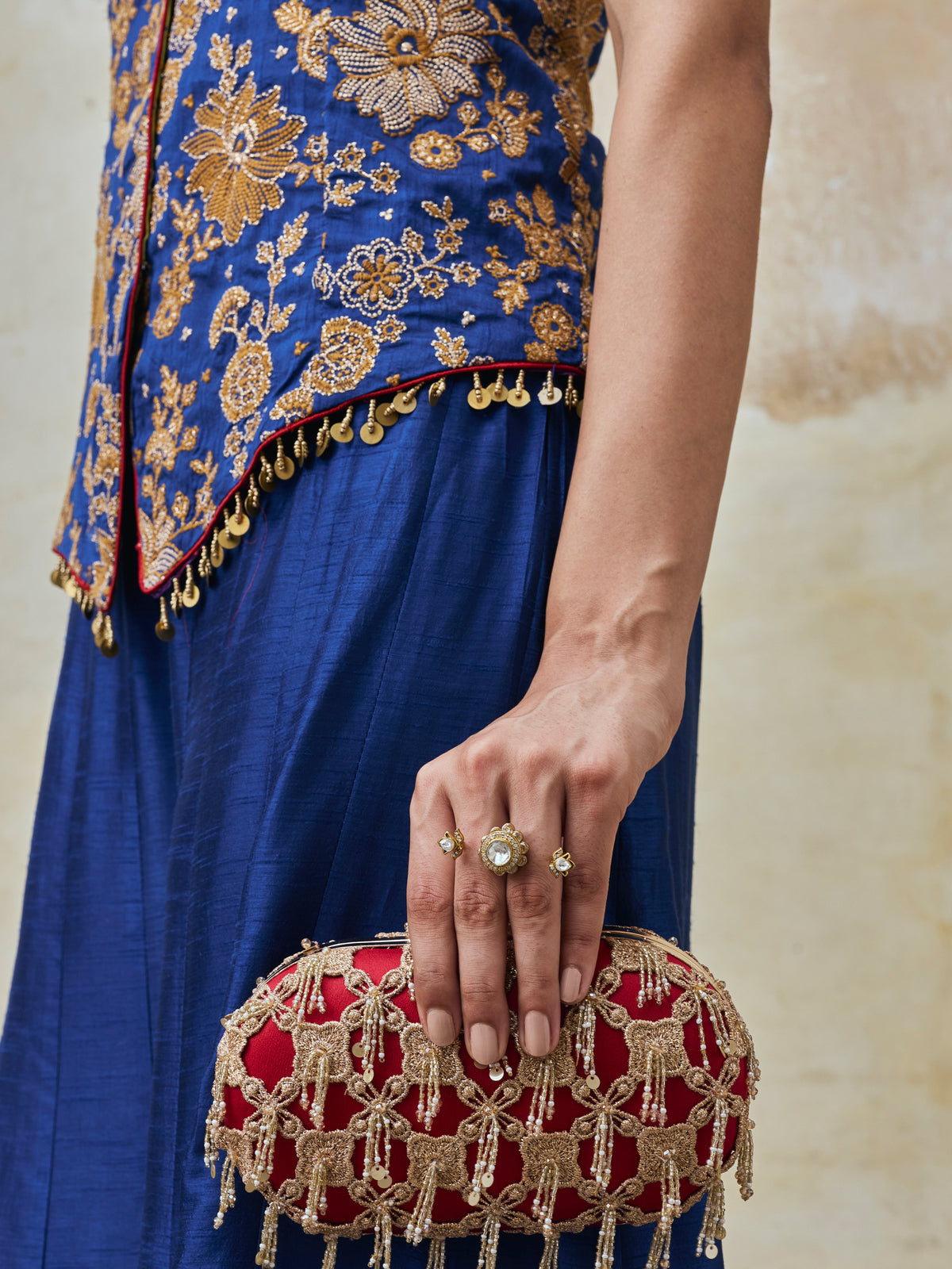 Kairavi Bemberg Raw Silk Blue Waistcoat & Sharara
