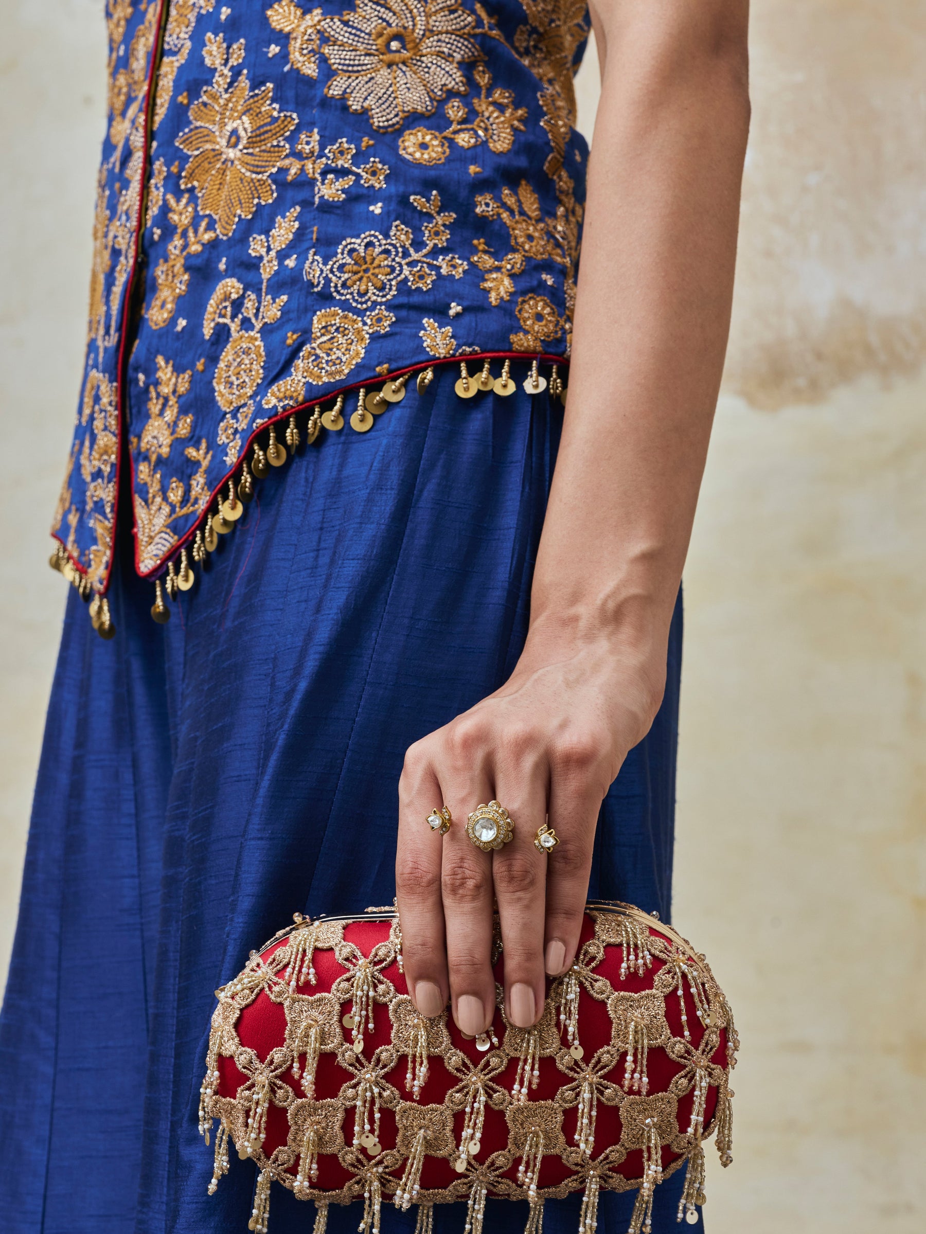 Kairavi Bemberg Raw Silk Blue Waistcoat & Sharara