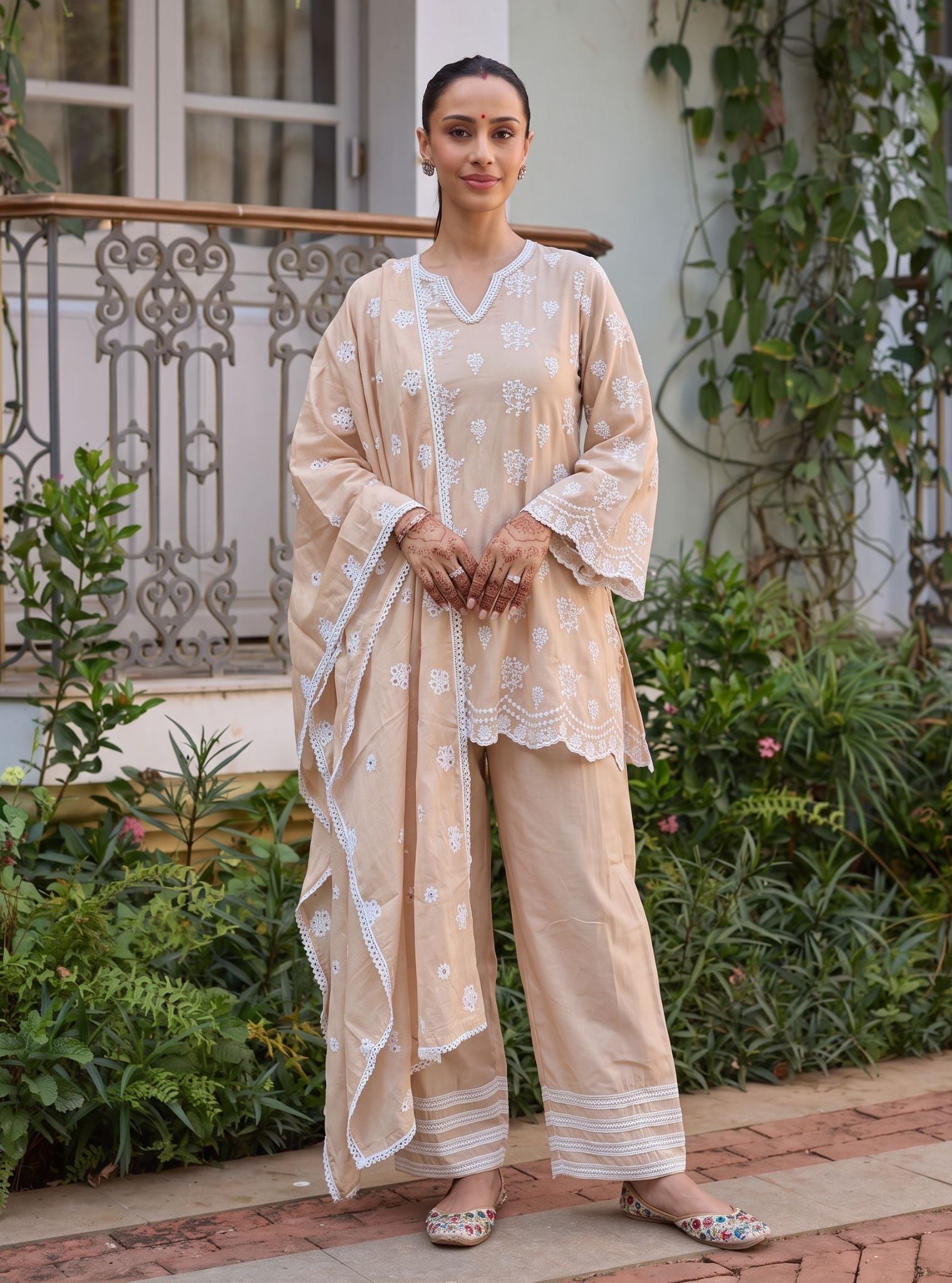 Aviya Supima Cotton Beige Kurta With Farshi Salwar